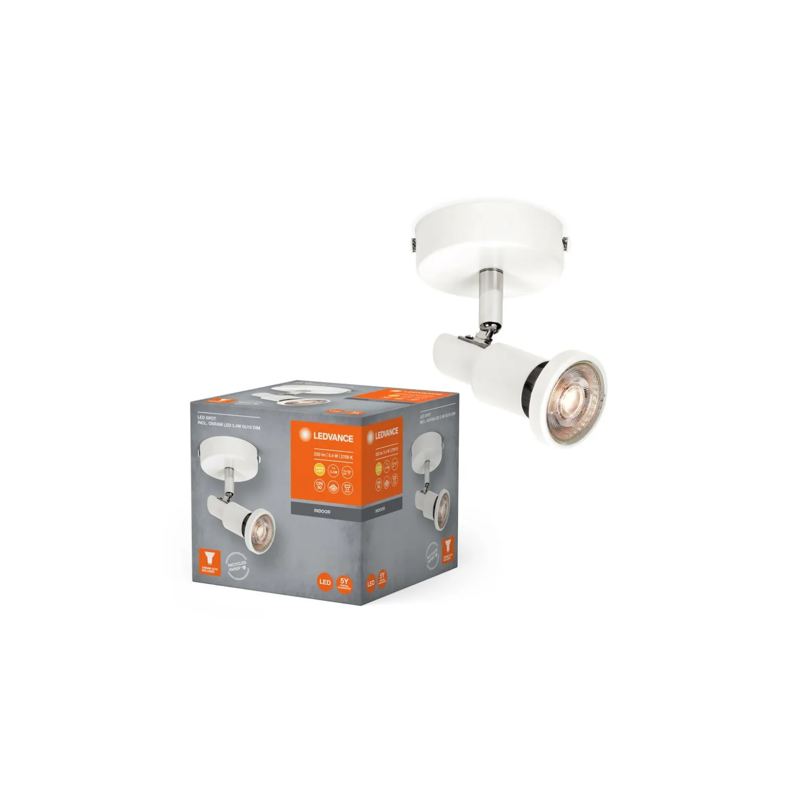 Ledvance LED Decor Spot Stål Vit 3W 230lm - 827 Extra Varm Vit | Dimbar