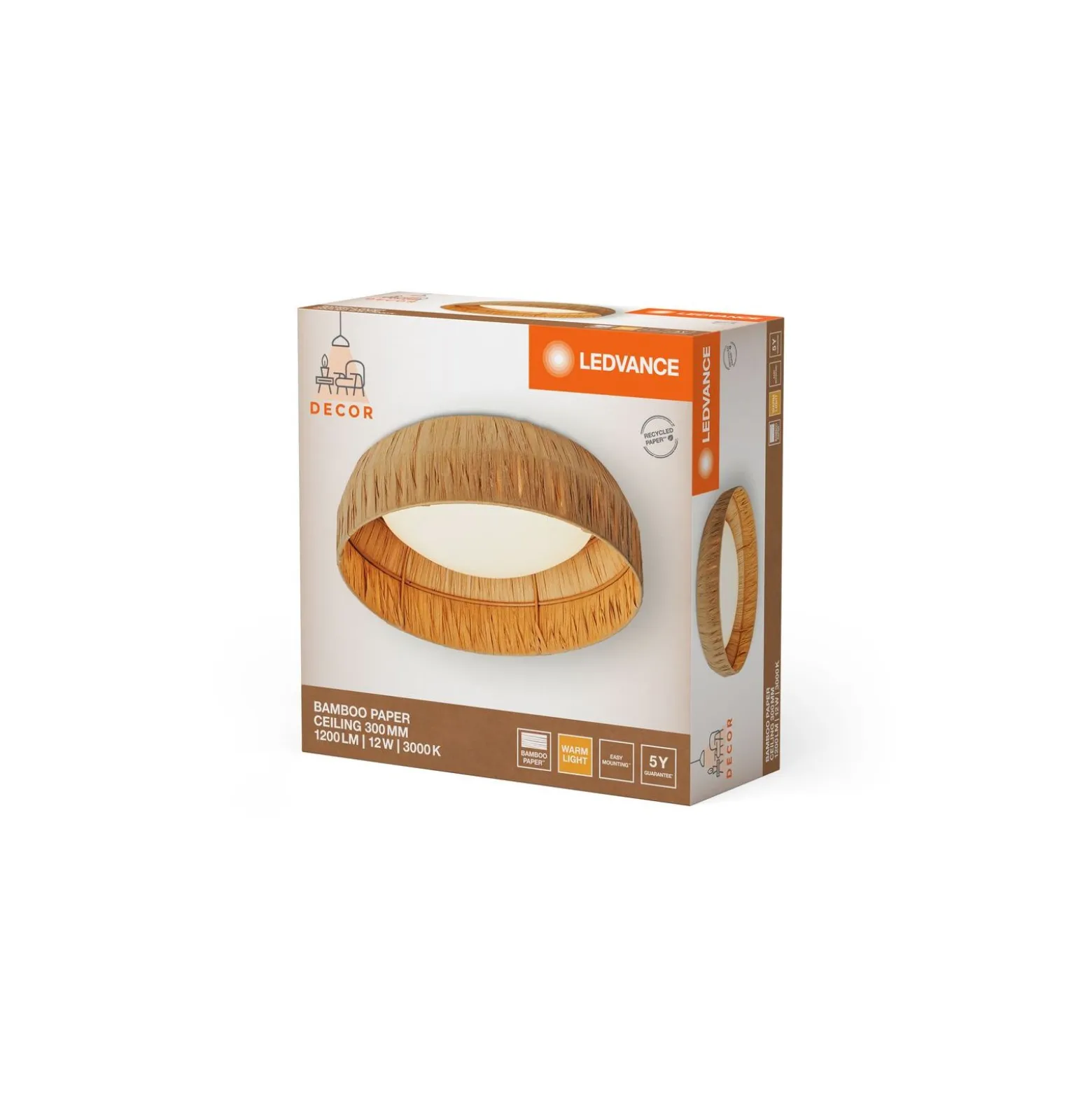 Ledvance LED Decor Vägg och Taklampa Bambu Brun 12W 400lm - 830 Varm Vit
