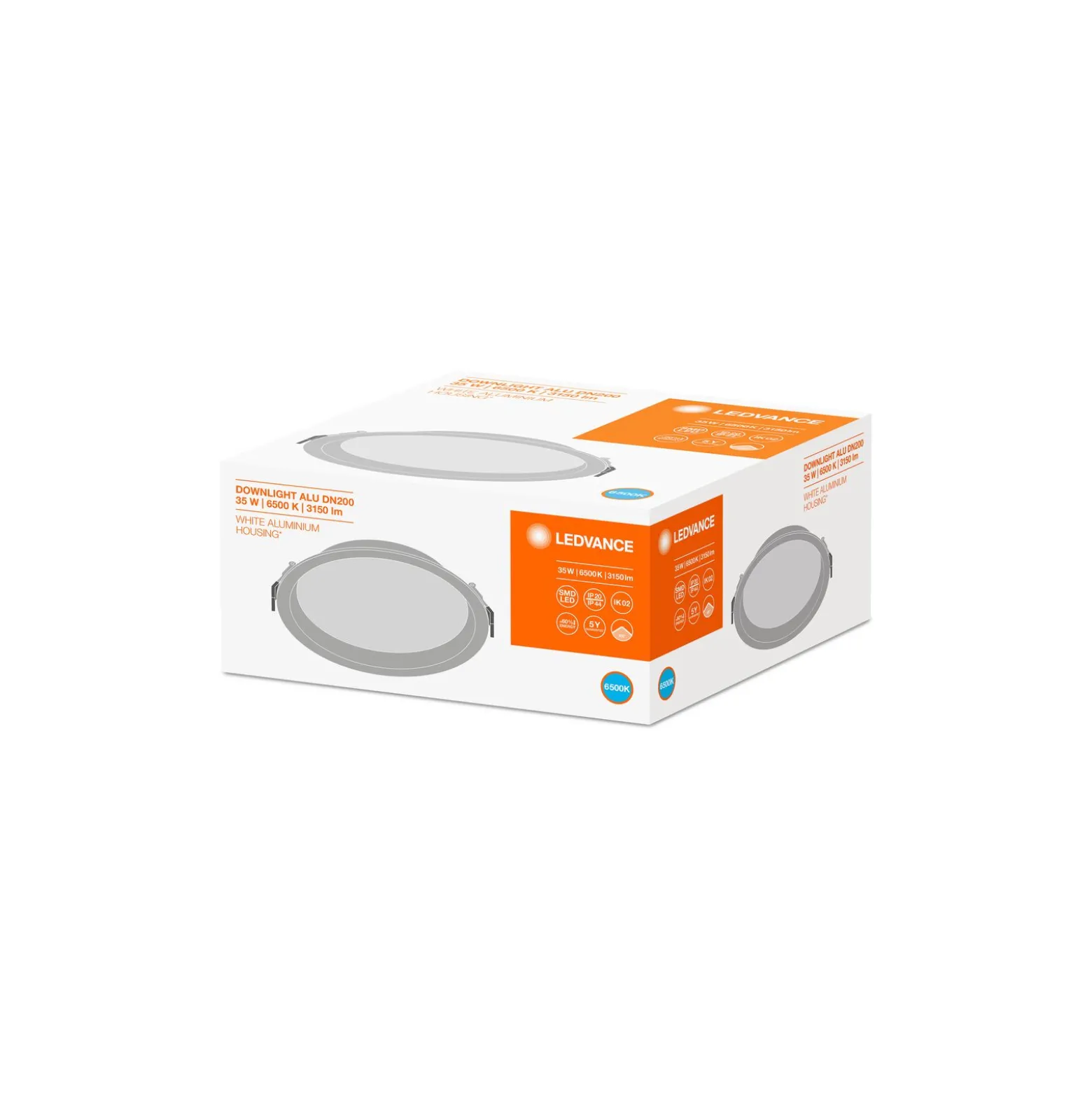 Ledvance LED Downlight DN200 Vit 35W 3150lm - 865 Dagsljus | 215m - Utskärning 200mm - IP44