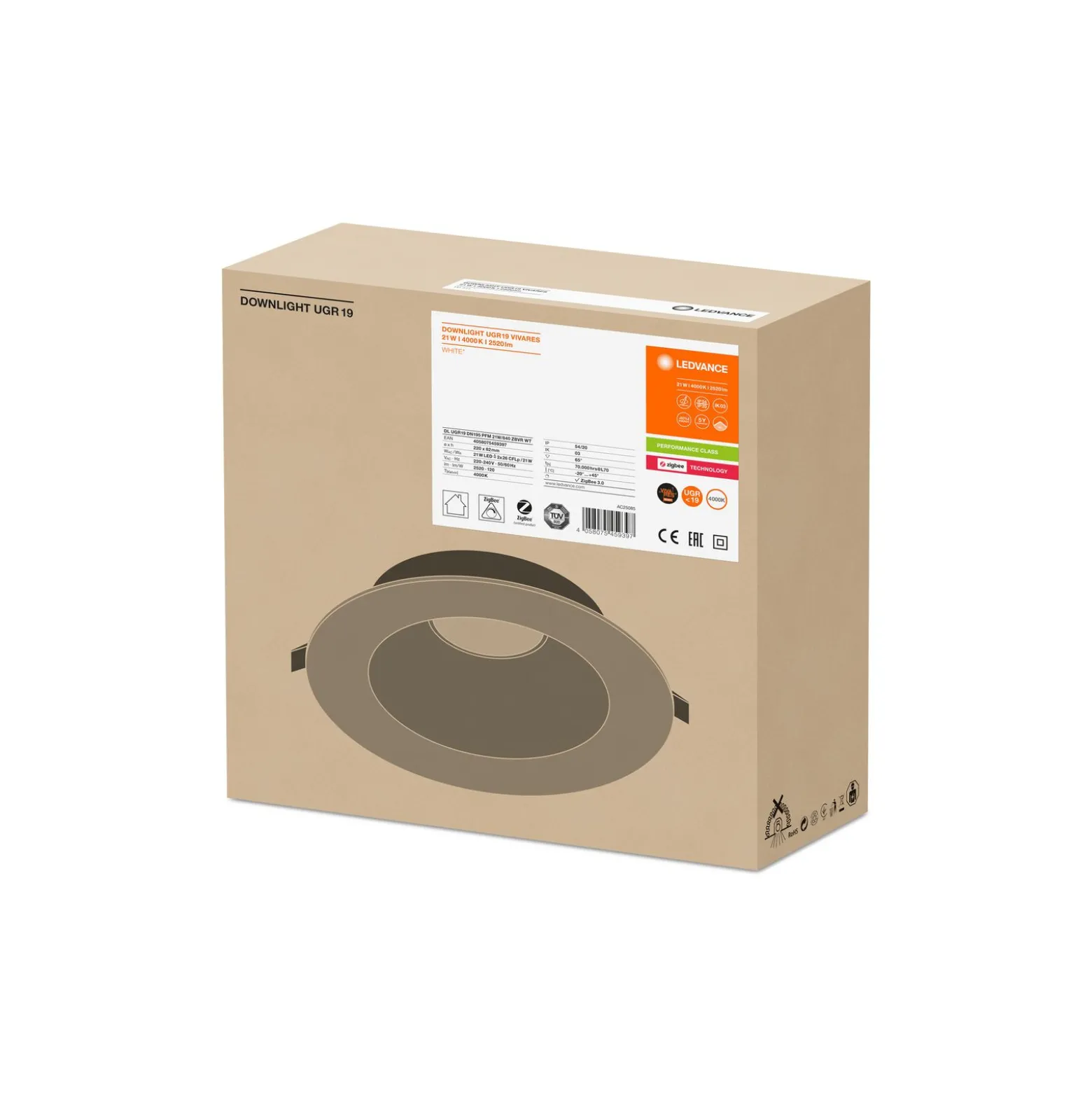 Ledvance LED Downlight Performance DN195 Zigbee Vit 21W 2520lm - 840 Kallvit | 220mm - Utskärning 195mm
