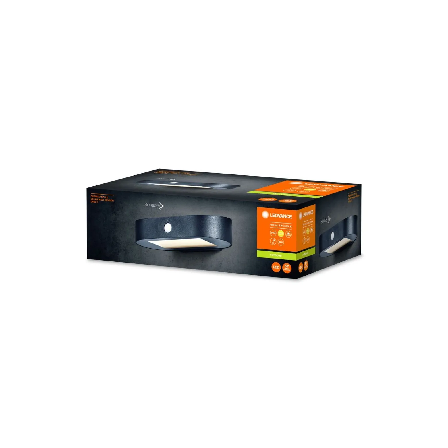 Ledvance LED Endura Stil Solar Vägglampa Svart 4W 380lm - 830 Varm Vit | Rörelsesensor