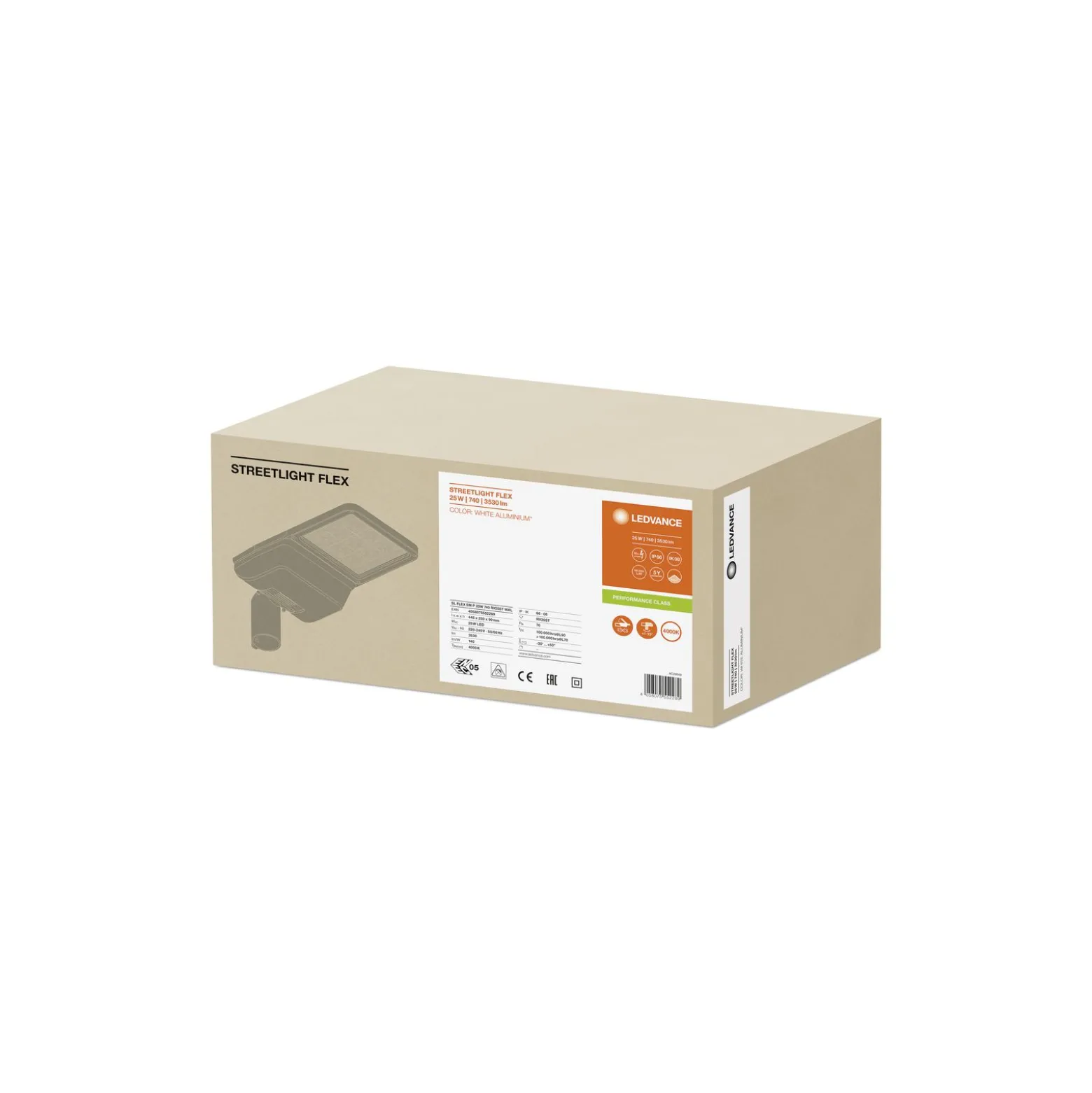 Ledvance LED gatubelysning Flex Liten RV25ST Grå 25W 3550lm 25x145D - 740 Kallvit | IP66 – Asymmetrisk