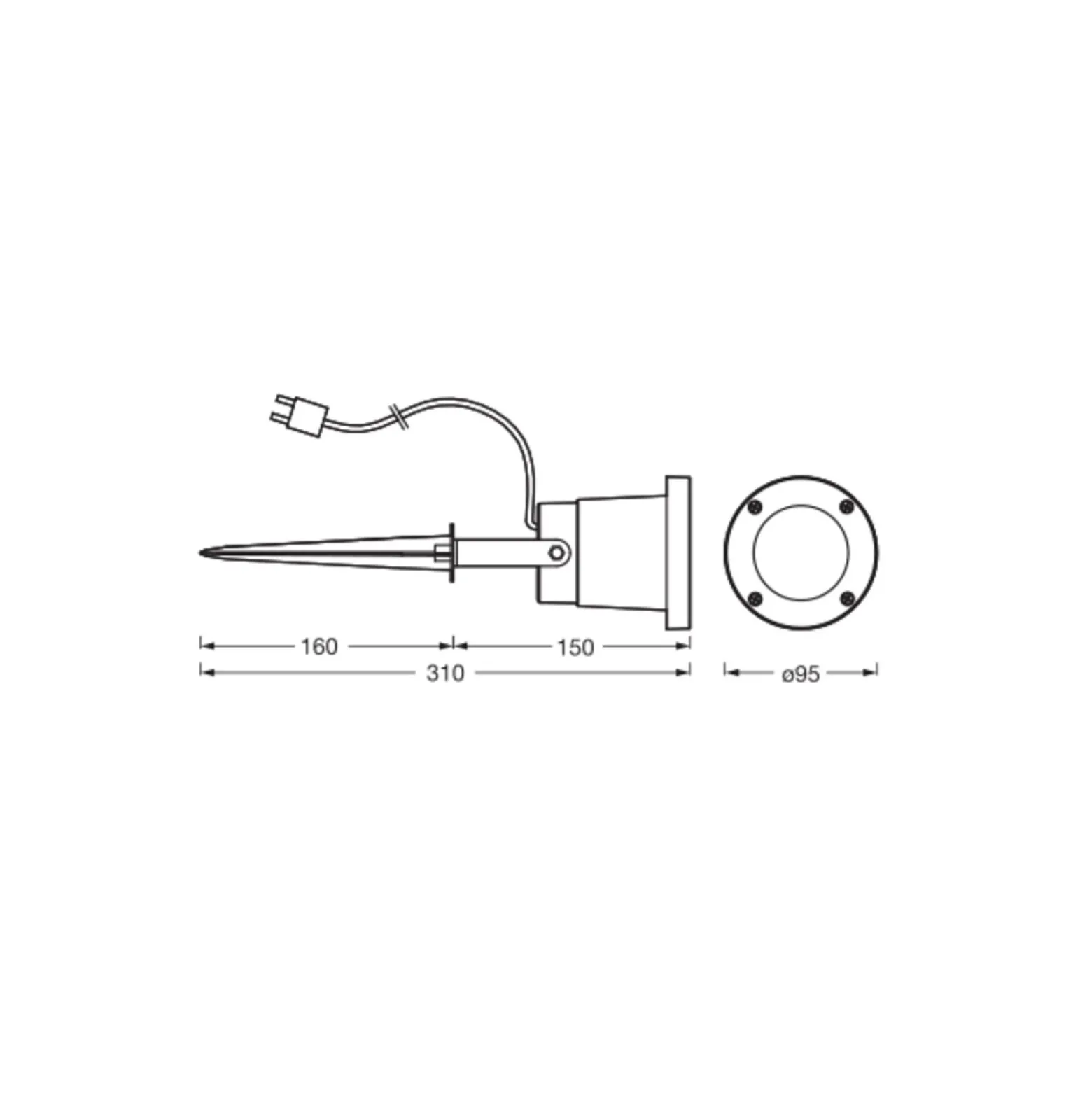 Ledvance LED Ground Spik Naut Svart 2W 100lm - 830 Varm Vit | IP44
