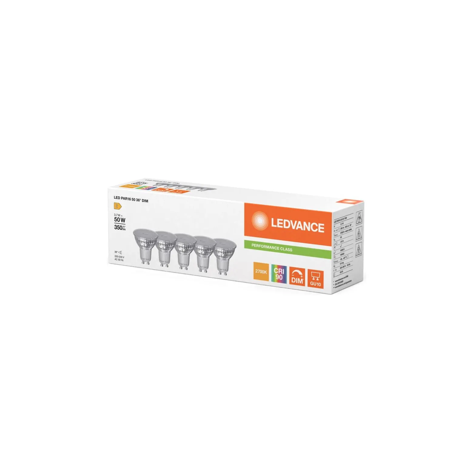 Ledvance LED GU10 PAR16 Performance 3.7W 350lm 36D - 927 Extra Varm Vit | Bästa Färgåtergivning - Dimbar - Ersättare 50W