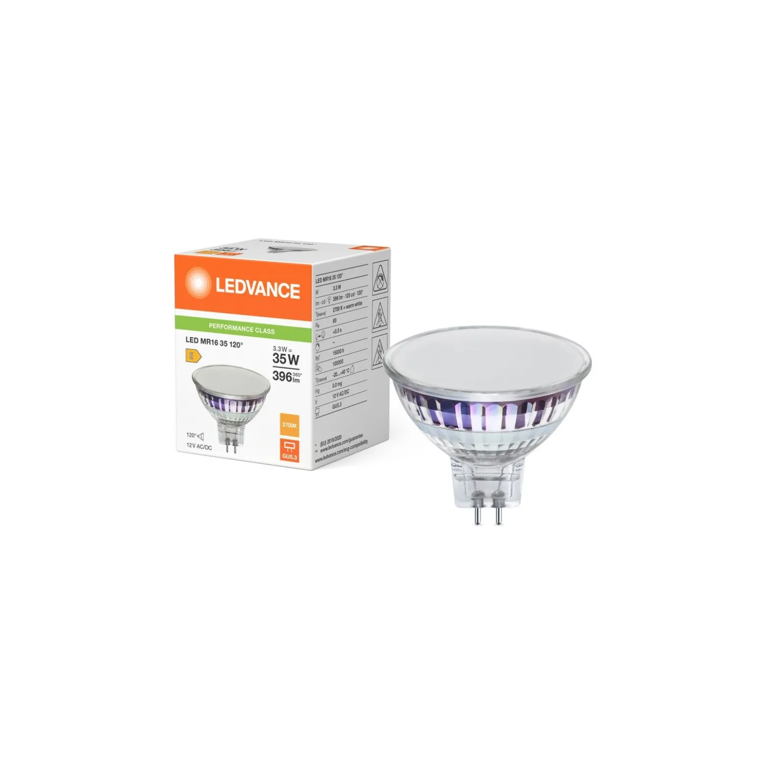 Ledvance LED GU5.3 PAR16 Performance 3.3W 396lm 120D - 827 Extra Varm Vit | Ersättare 35W