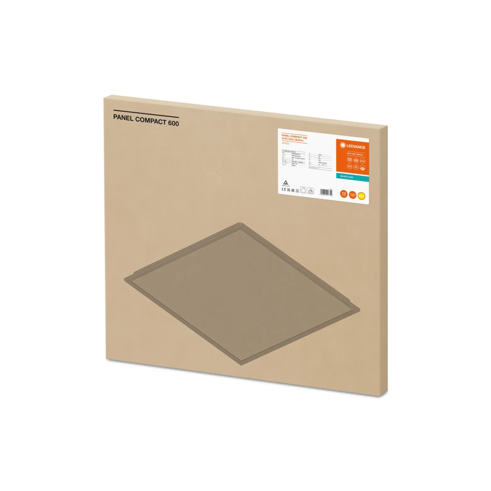 Ledvance LED Panel Kompakt Aluminium Vit 33W 3630lm - 830 Varm Vit | 60x60cm