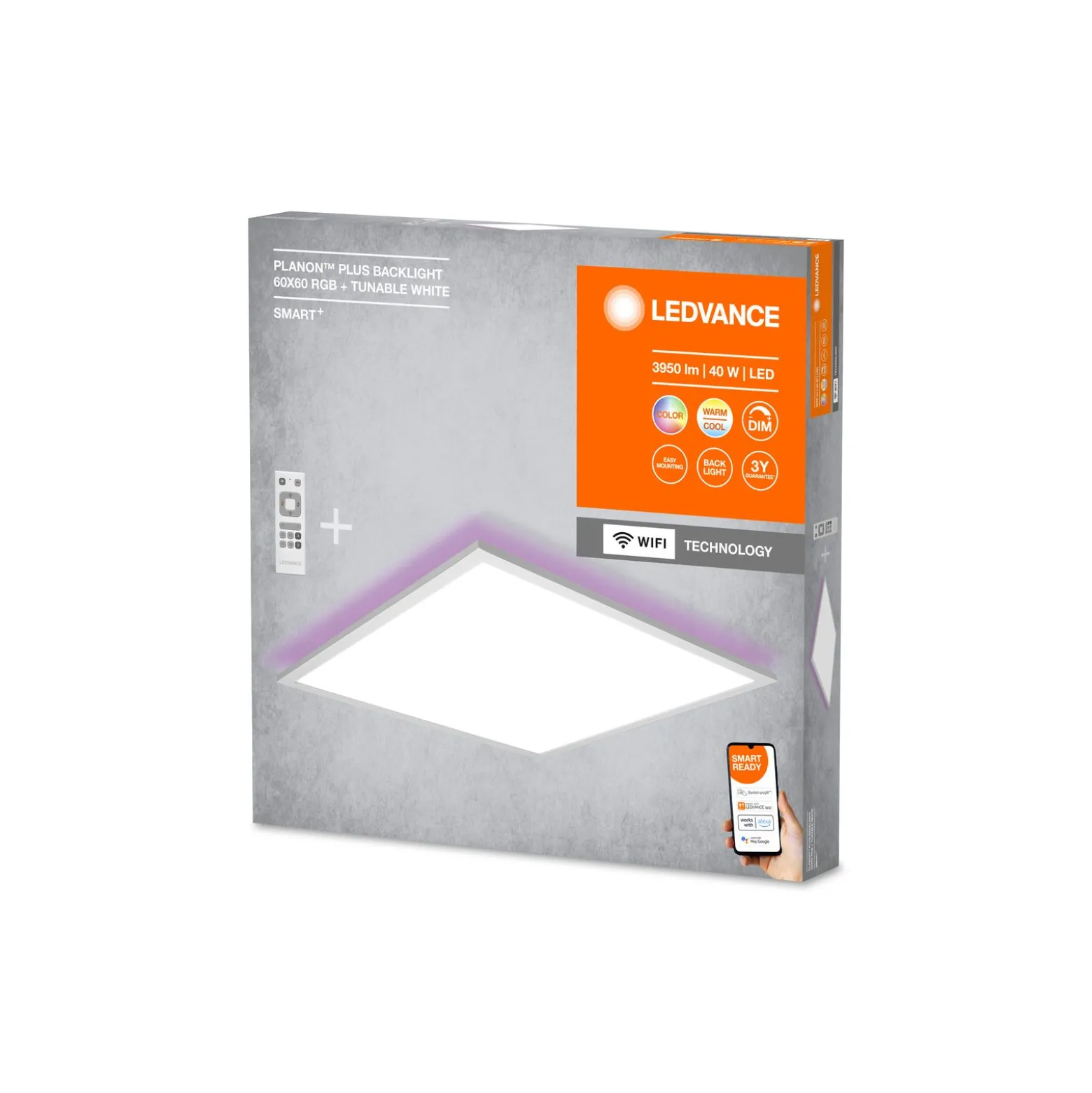 Ledvance LED Panel Smart+ Planon Plus Backlight 39W 3000lm - 830-865 Justerbar Vit + RGB | 60x60cm - UGR <25 - Wifi Dimbar - Fjärrkontroll