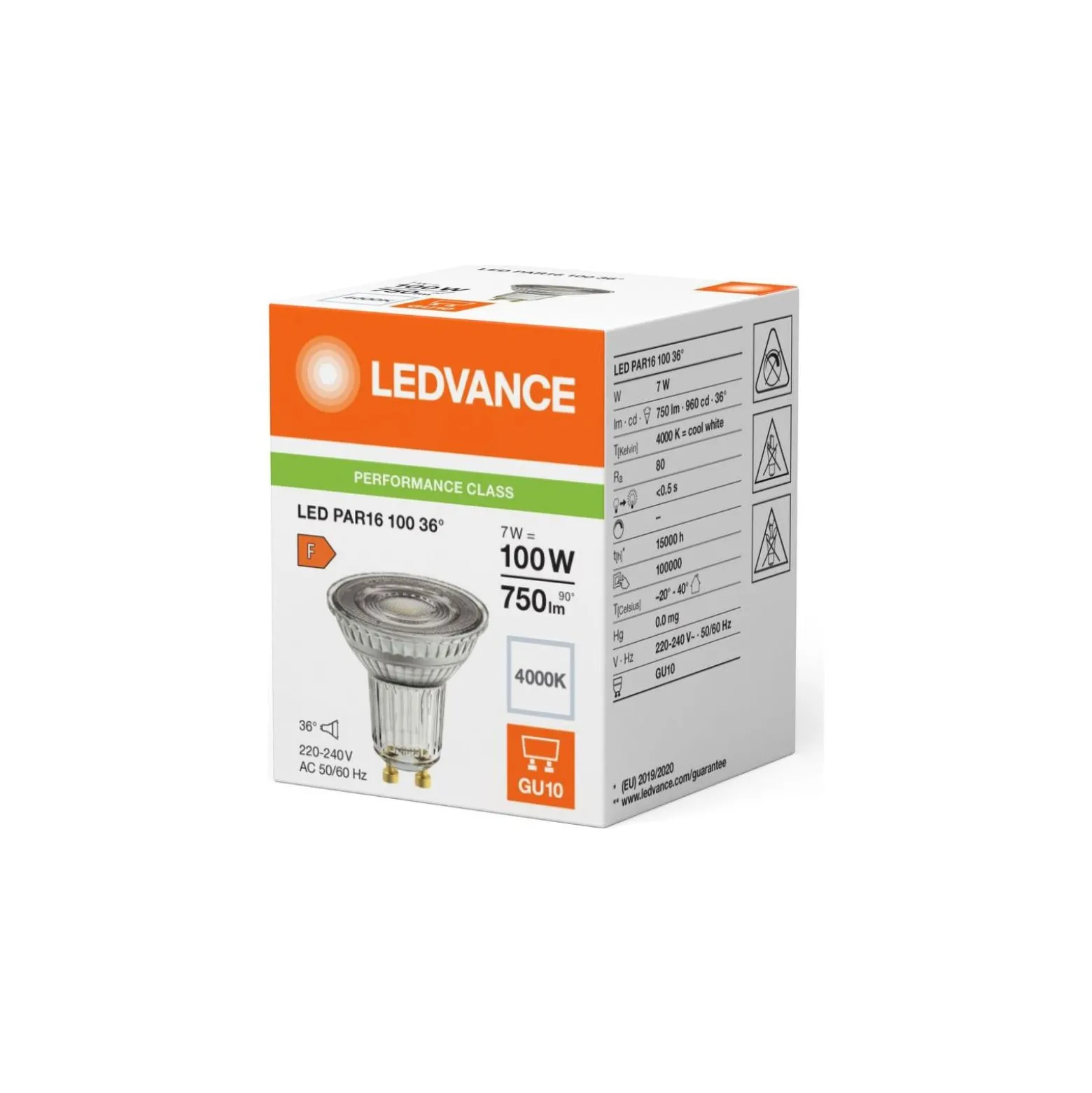 Ledvance LED PAR16 GU10 Reflektor 7W 750lm 36D - 840 Kallvit | Ersättare 80W