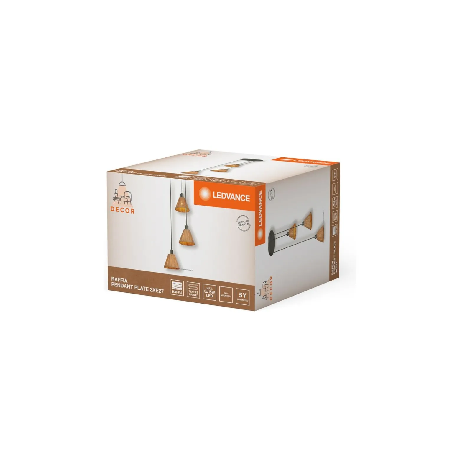 Ledvance LED Pendellampa Decor Rotting Platta Brun | Passande för 3x E27
