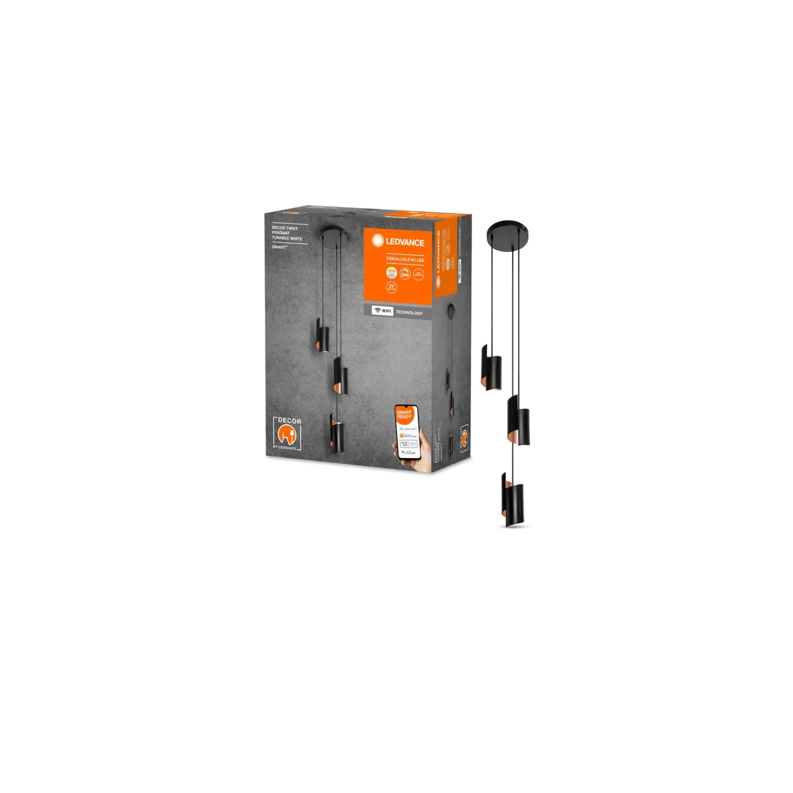 Ledvance LED Pendellampa Twist Svart 24W 1200lm - 830-865 Justerbar Vit | Dimbar