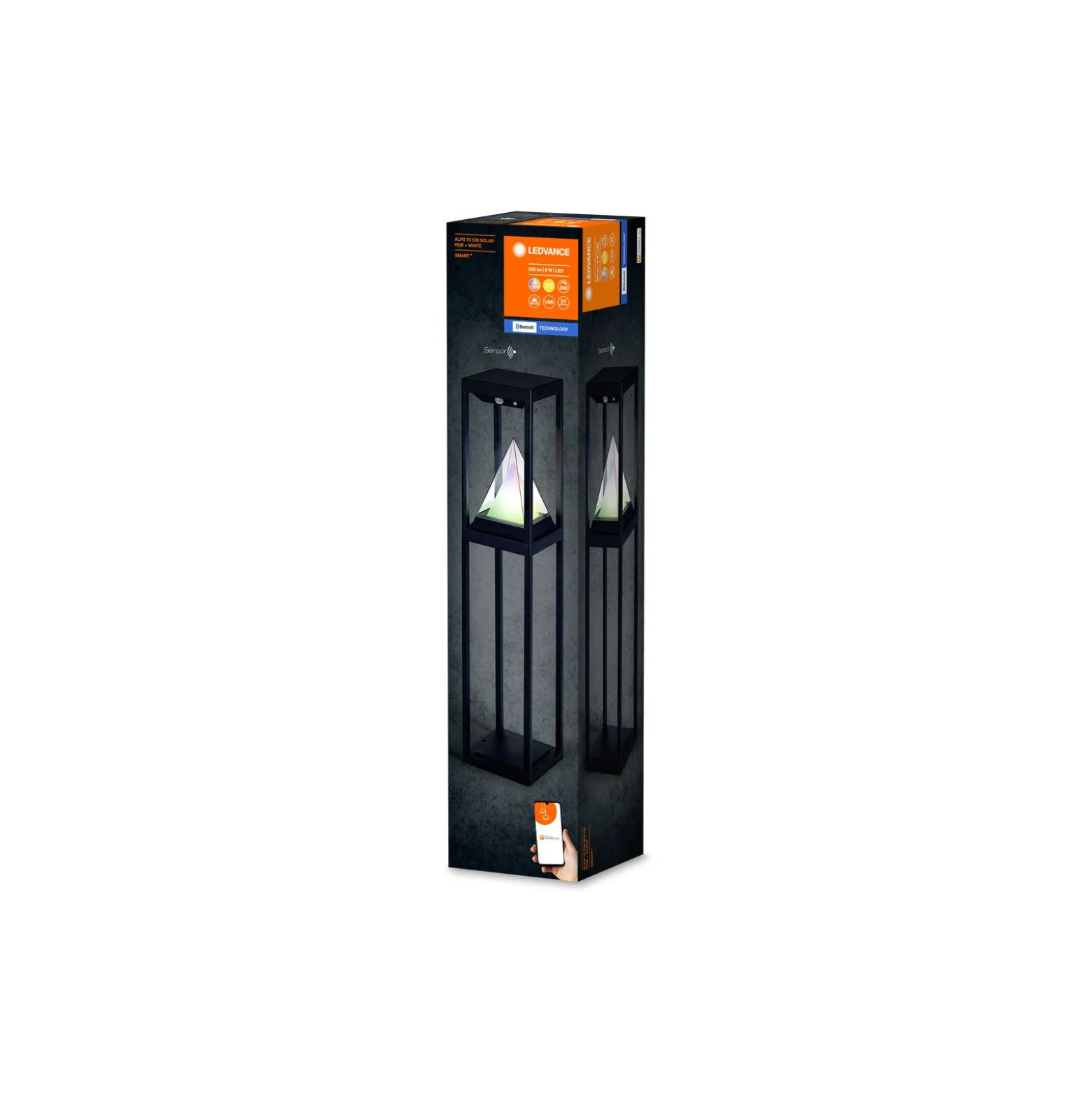 Ledvance LED Pollare Solar Alps Pathway Flerfärgad Svart 6W 400lm - 830 Varm Vit | 70cm - IP44 - RGBW