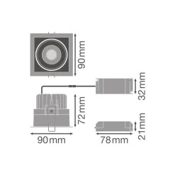 Ledvance LED Spot Fyrkant Mörklight Lutningsbar Vit 8W 650lm 36D - 830 Varm Vit | Utskärning 83mm