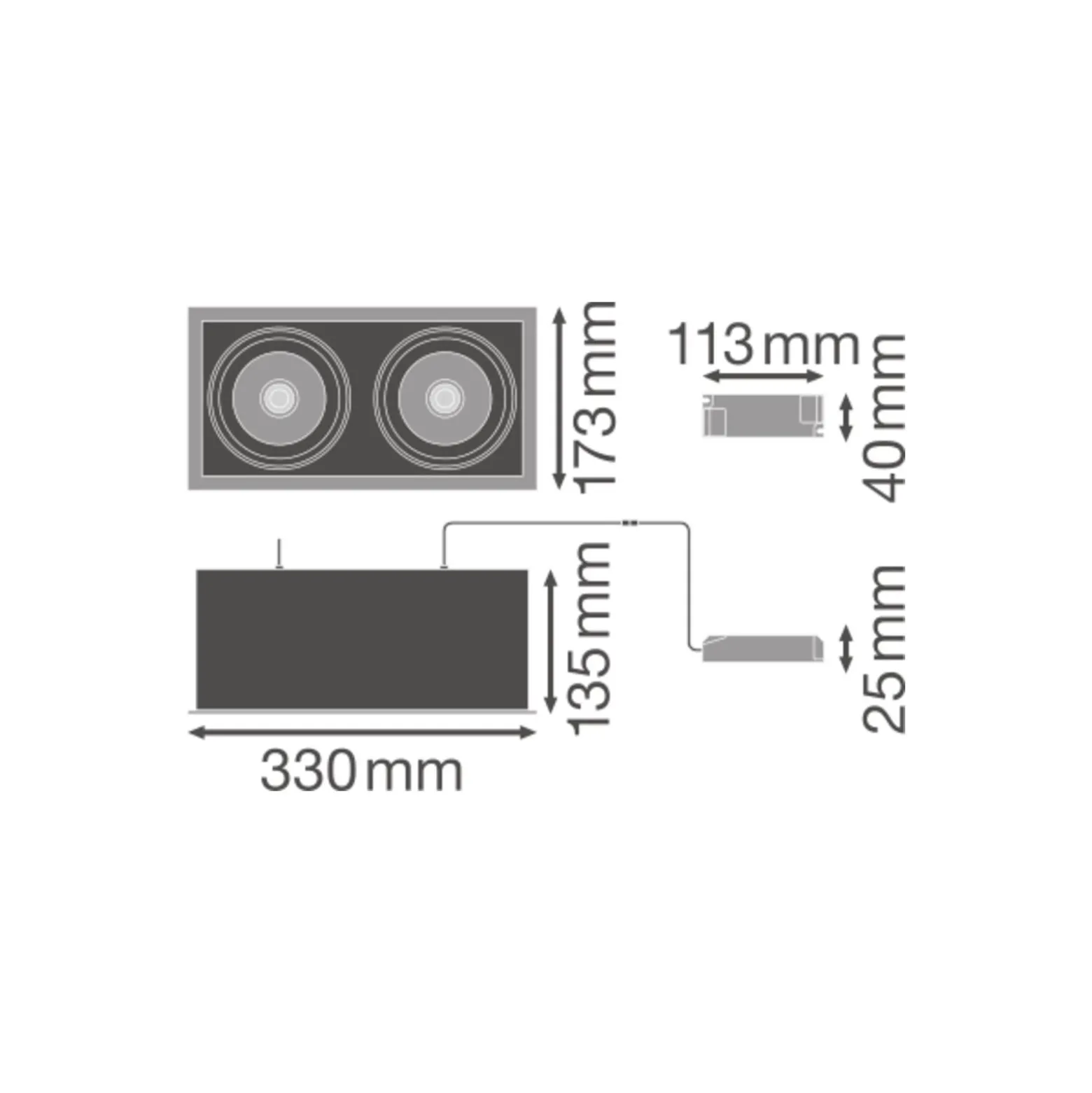 Ledvance LED Spot Fyrkant Multi Lutningsbar Svart-Vit 2x30W 5400lm 38D - 840 Kallvit | Utskärning 320x160mm