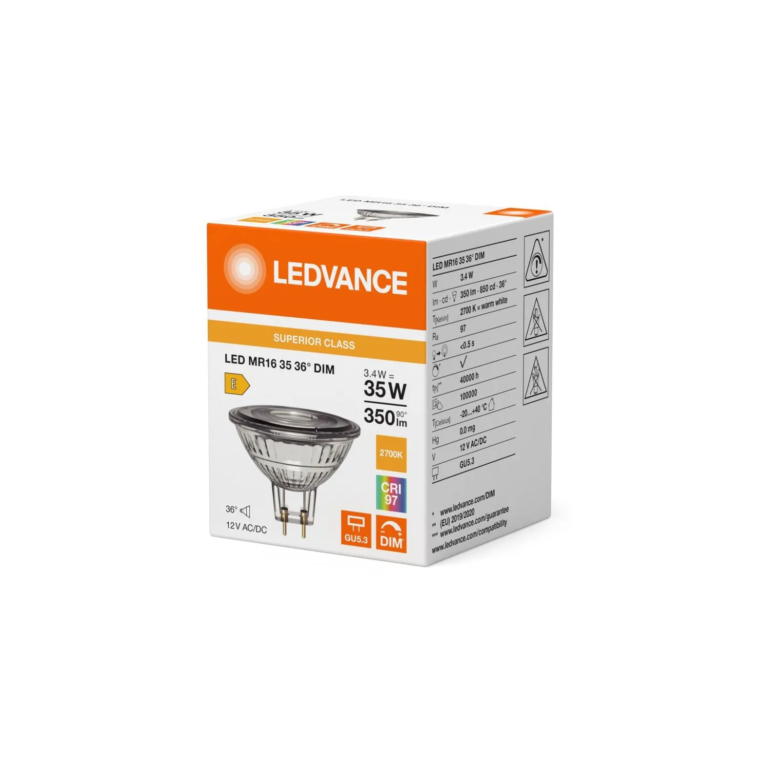 Ledvance LED Spot GU5.3 MR16 3.4W 350lm 36D - 927 Extra Varm Vit | Bästa Färgåtergivning - Dimbar - Ersättare 35W