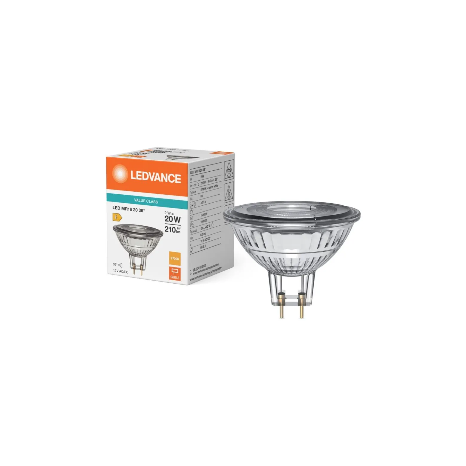 Ledvance LED Spot GU5.3 MR16 2W 210lm 36D - 827 Extra Varm Vit | Ersättare 20W