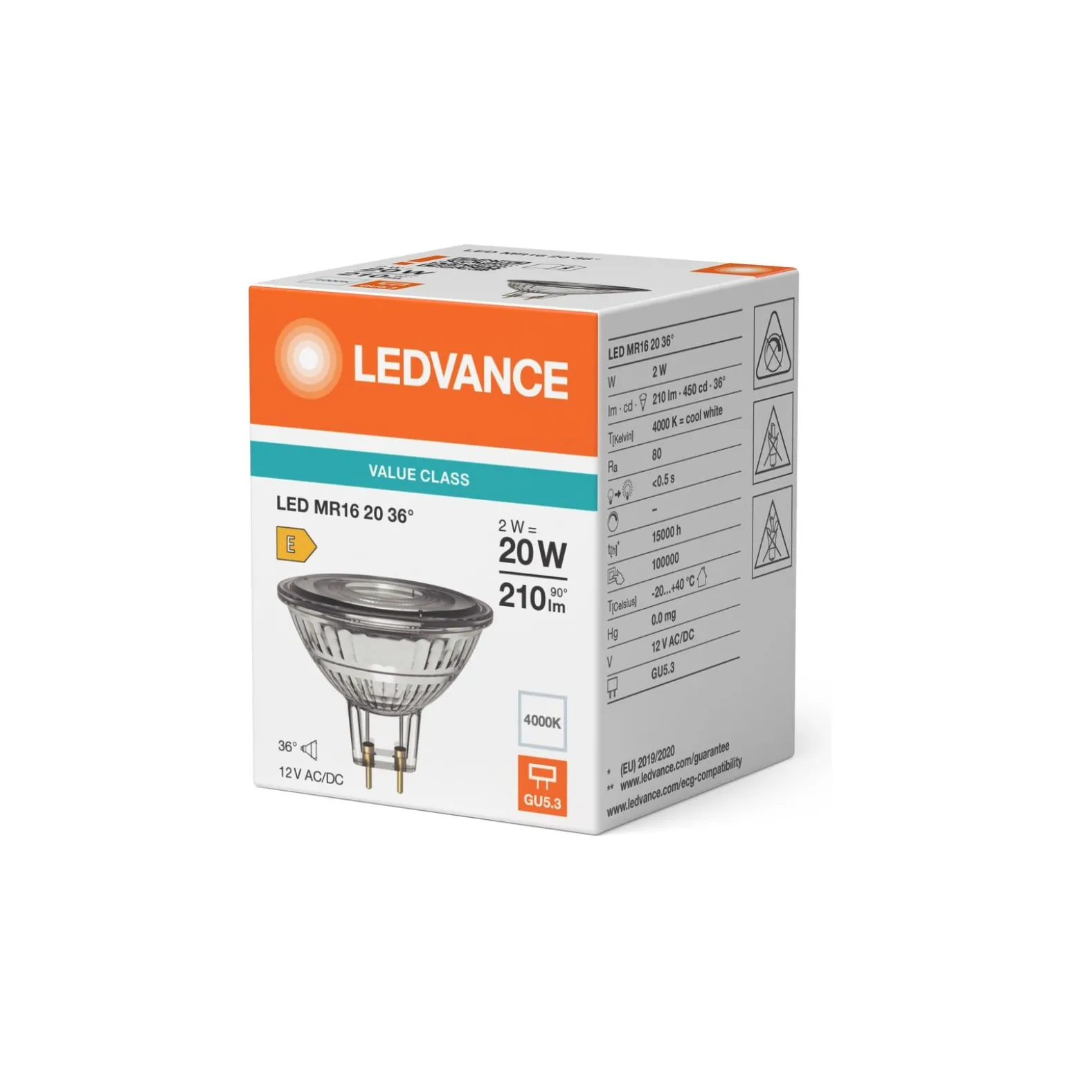 Ledvance LED Spot GU5.3 MR16 2W 210lm 36D - 840 Kallvit | Ersättare 20W