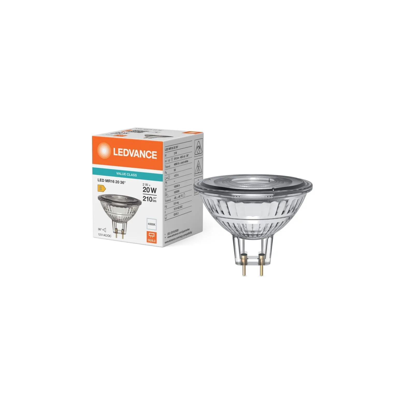 Ledvance LED Spot GU5.3 MR16 2W 210lm 36D - 840 Kallvit | Ersättare 20W