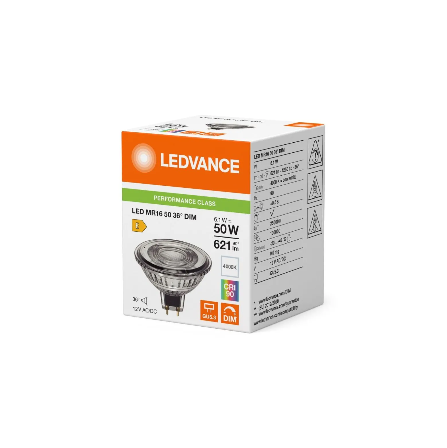 Ledvance LED Spot GU5.3 MR16 6.1W 621lm 36D - 940 Kallvit | Bästa Färgåtergivning - Dimbar - Ersättare 50W