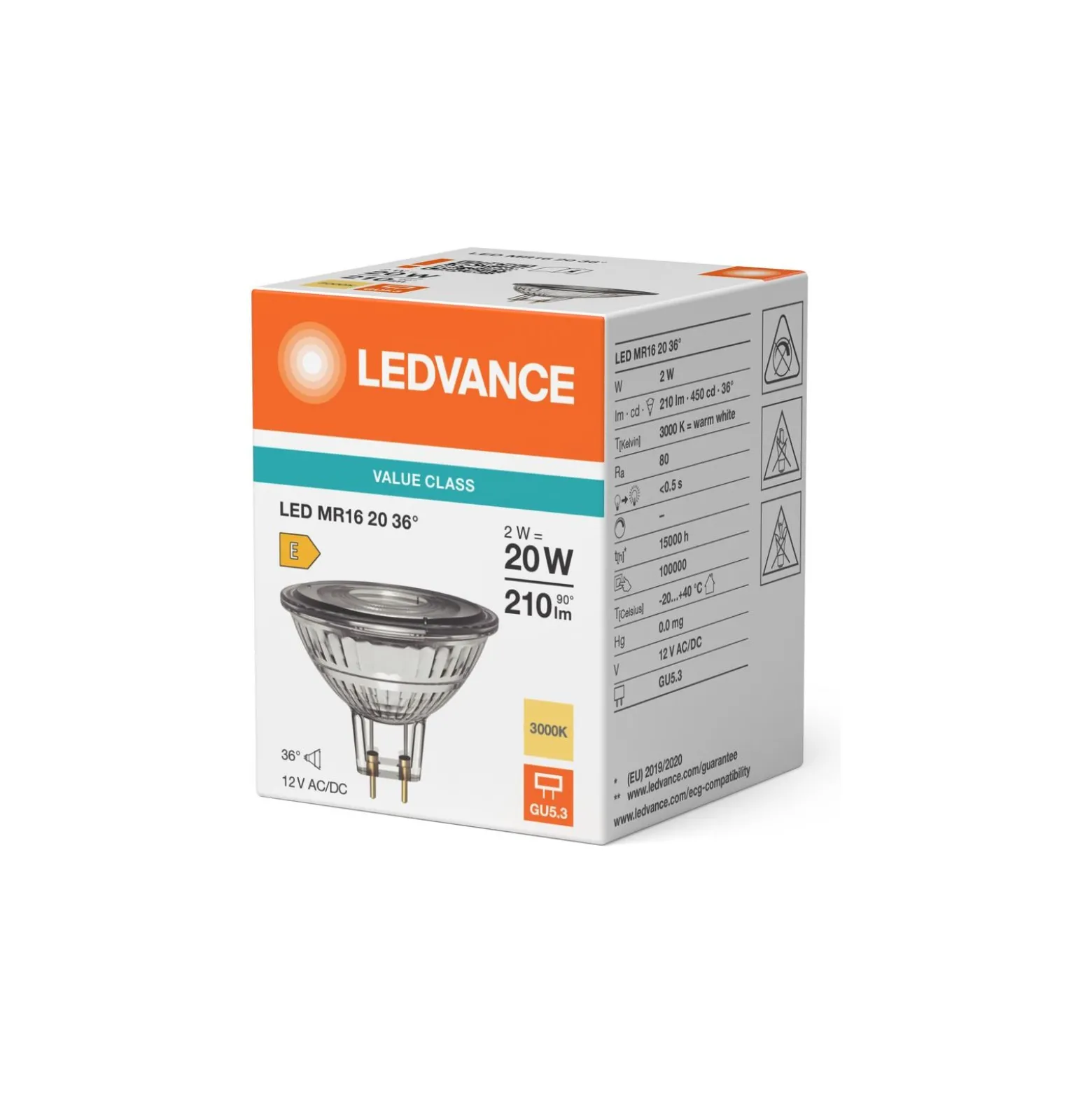 Ledvance LED Spot GU5.3 MR16 2W 210lm 36D - 830 Varm Vit | Ersättare 20W