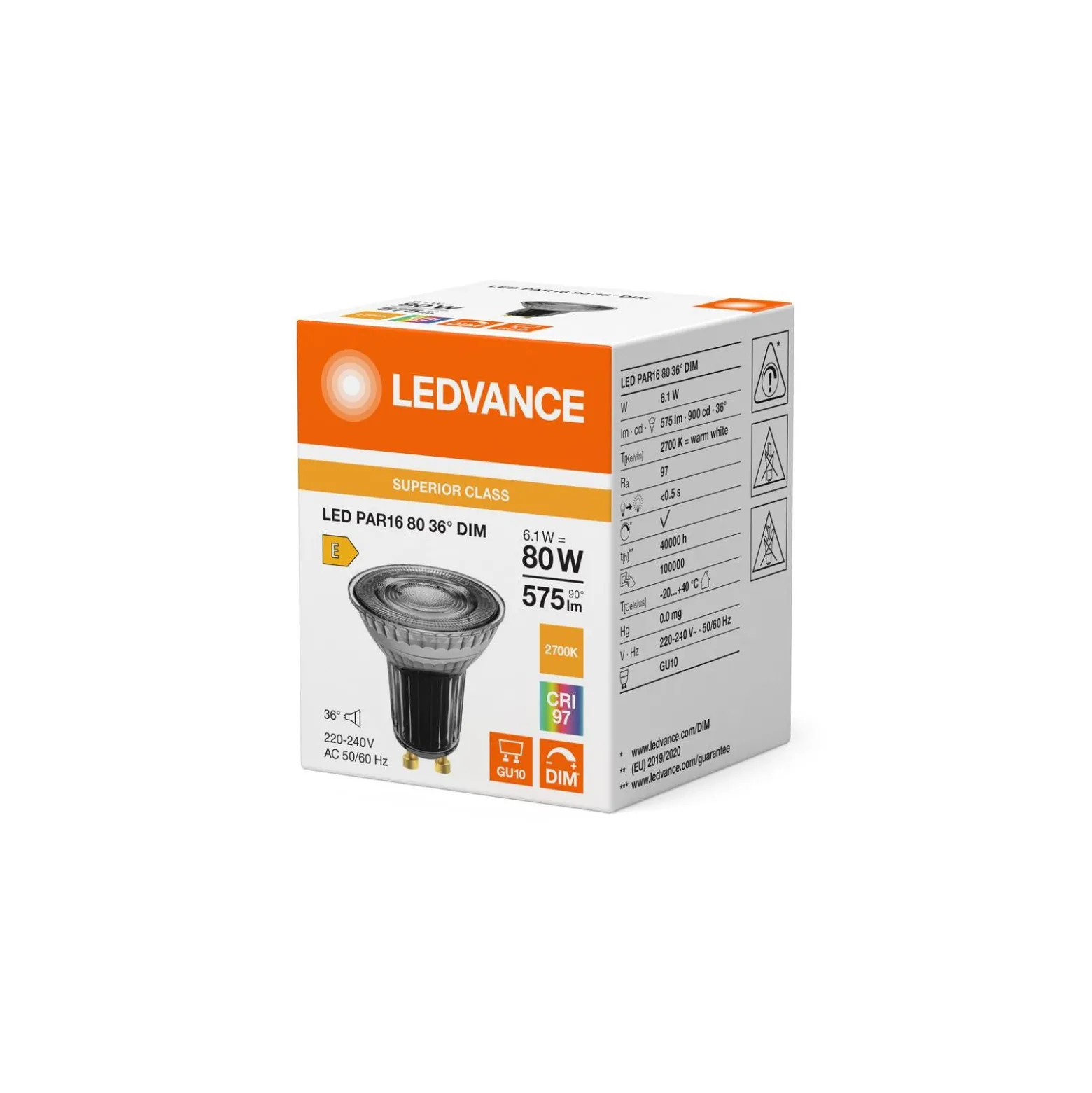 Ledvance LED Spot GU10 PAR16 6.1W 575lm 36D - 927 Extra Varm Vit | Bästa Färgåtergivning - Dimbar - Ersättare 80W
