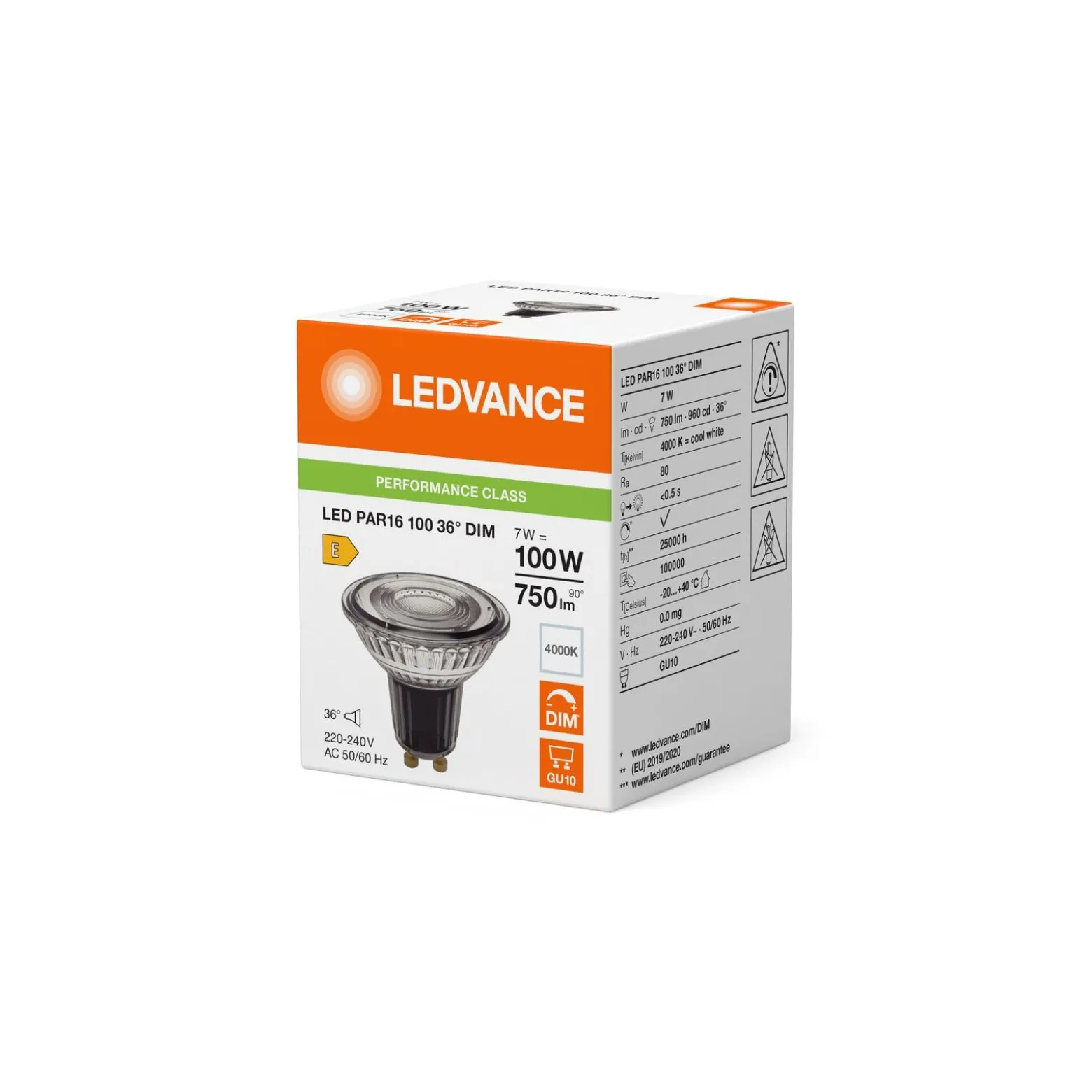 Ledvance LED Spot GU10 PAR16 7W 750lm 36D - 840 Kallvit | Dimbar - Ersättare 100W