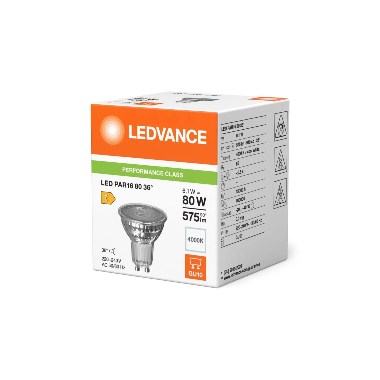 Ledvance LED Spot GU10 PAR16 6.1W 575lm 36D - 840 Kallvit | Ersättare 80W