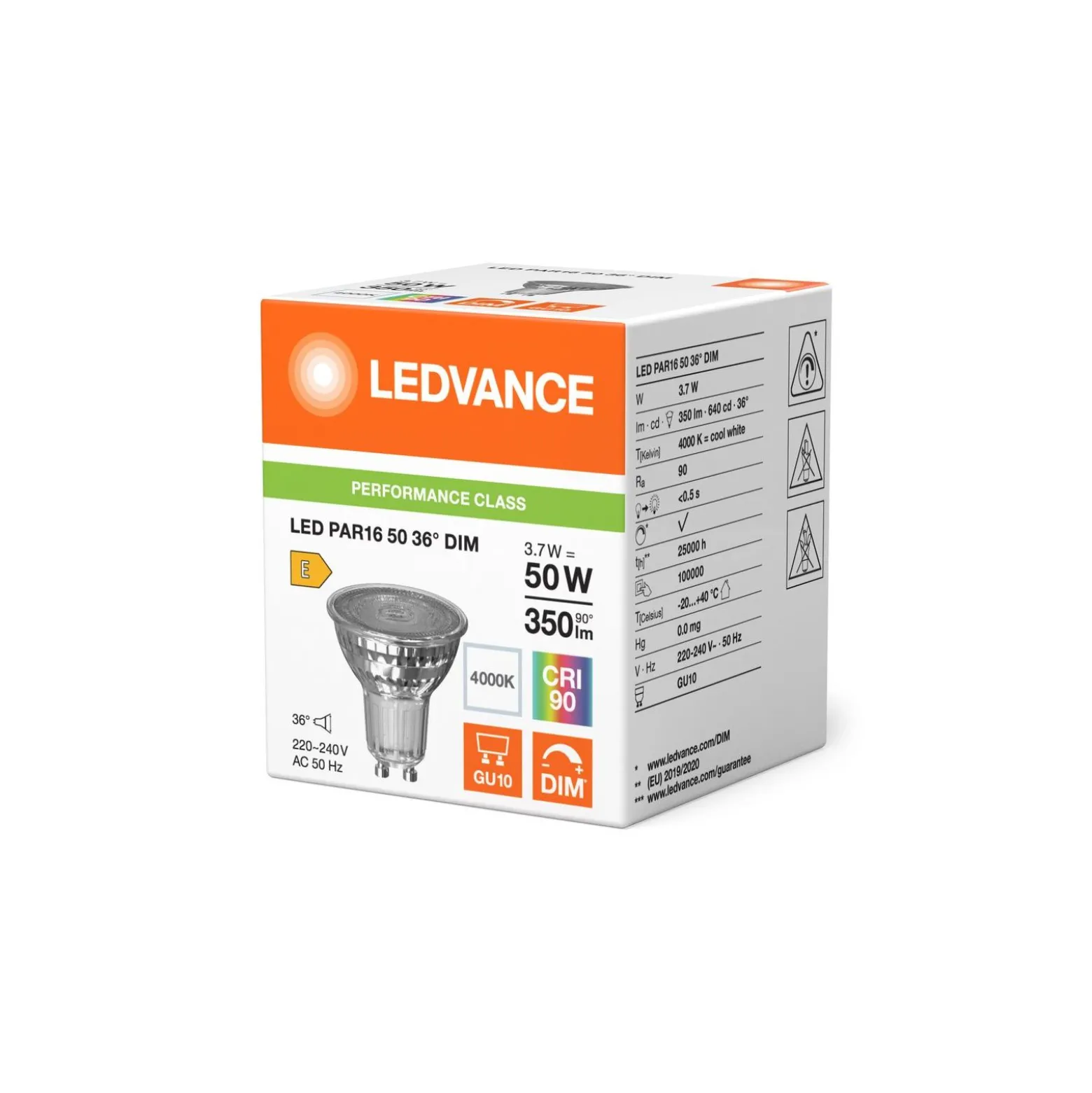 Ledvance LED Spot GU10 PAR16 3.7W 350lm 36D - 940 Kallvit | Bästa Färgåtergivning - Dimbar - Ersättare 35W