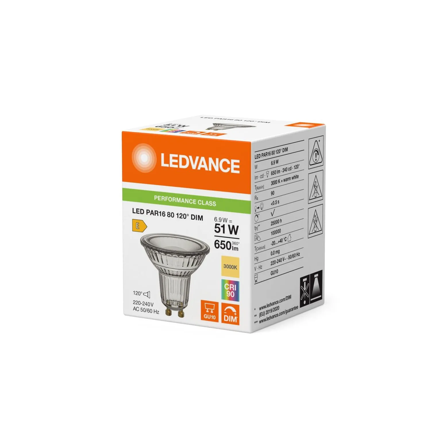 Ledvance LED Spot GU10 PAR16 6.9W 650lm 120D - 930 Varm Vit | Bästa Färgåtergivning - Dimbar - Ersättare 80W