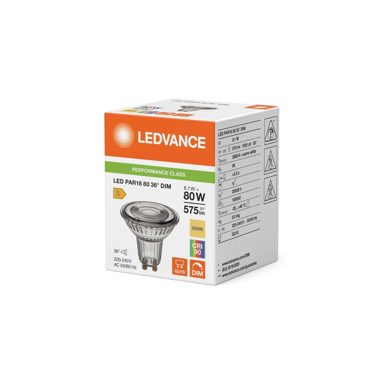 Ledvance LED Spot GU10 PAR16 6.1W 575lm 36D - 930 Varm Vit | Bästa Färgåtergivning - Dimbar - Ersättare 80W