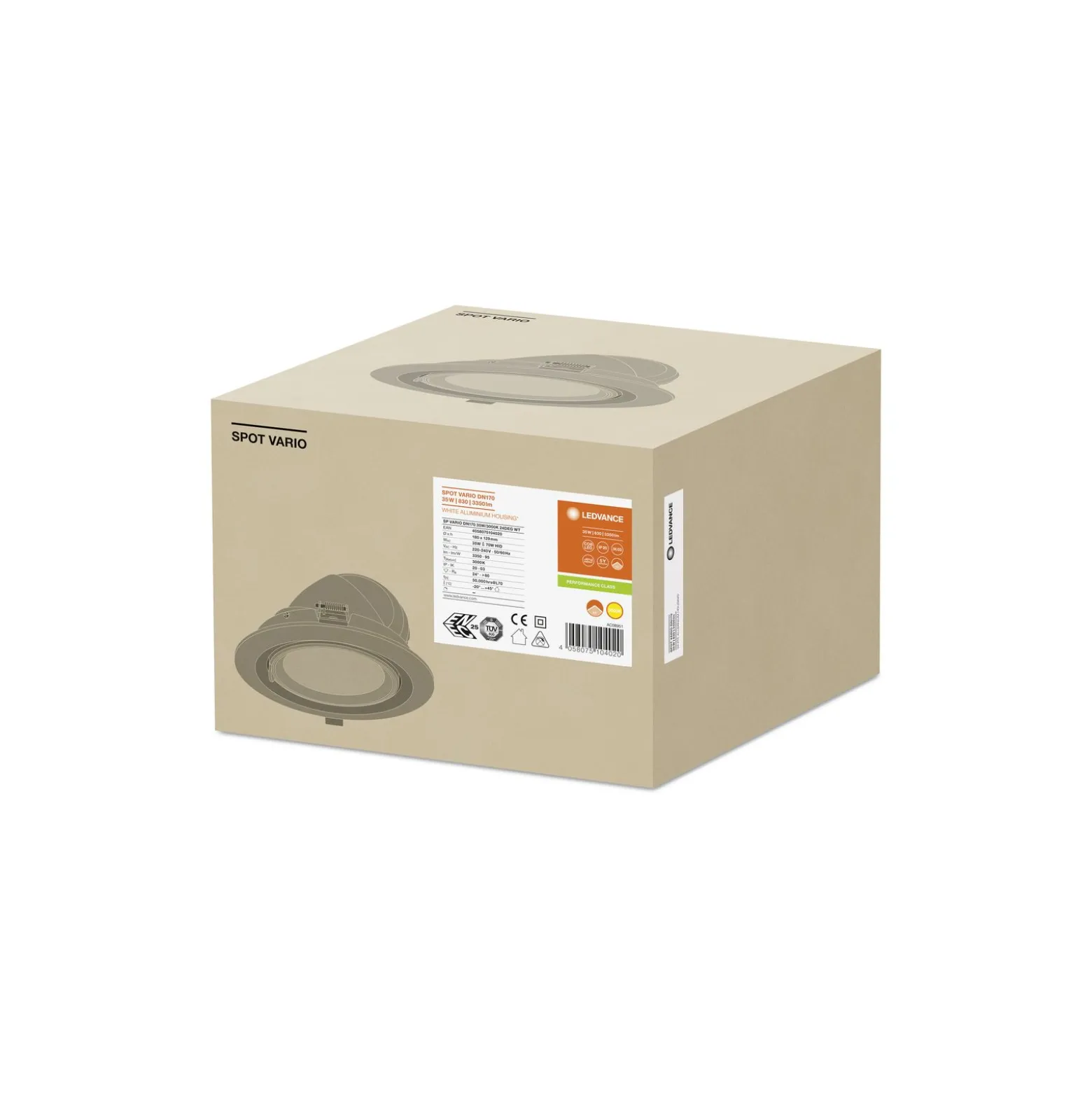 Ledvance LED Spot Vario Lutningsbar 35W 3350lm 24D - 830 Varm Vit | Utskärning 170mm