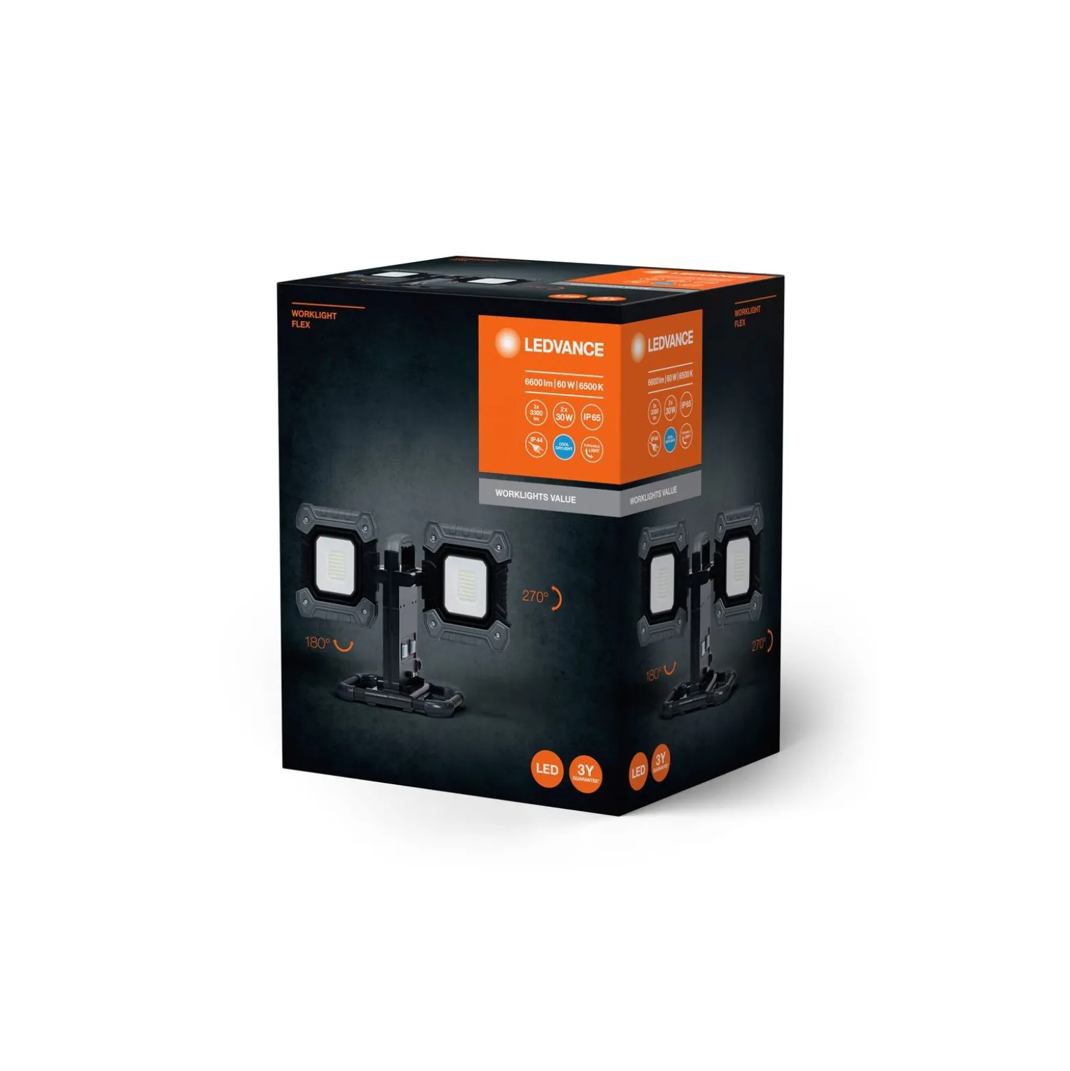 Ledvance LED Strålkastare Abetsbelysning Value Flex Svart 60W 6450lm 110D - 865 Dagsljus | IP65 - Batteri - Symmetrisk