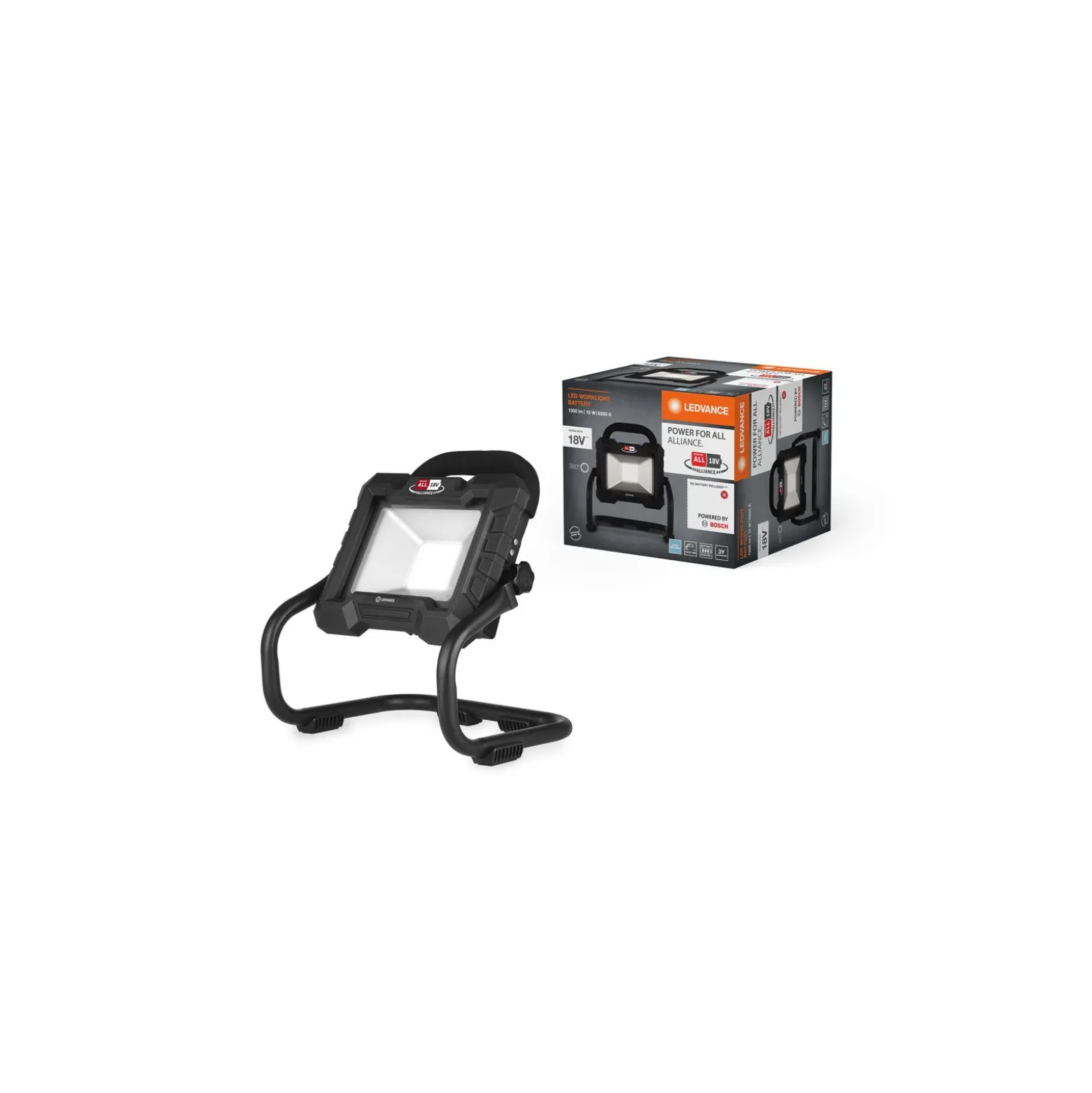 Ledvance LED Strålkastare Abetsbelysningar Value Svart 15W 1300lm 100D - 840 Kallvit | Batteri - Symmetrisk