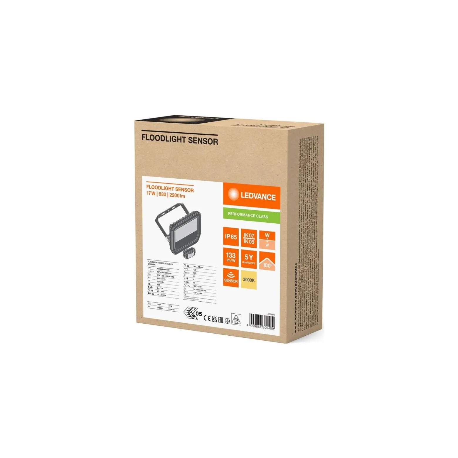 Ledvance LED Strålkastare Aluminium Svart 17W 2200lm 100D - 830 Varm Vit | IP65 - Rörelse- Och Ljussensor - Symmetrisk