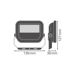Ledvance LED Strålkastare Aluminium Svart 8W 1200lm 100D - 840 Kallvit | IP66 - Symmetrisk