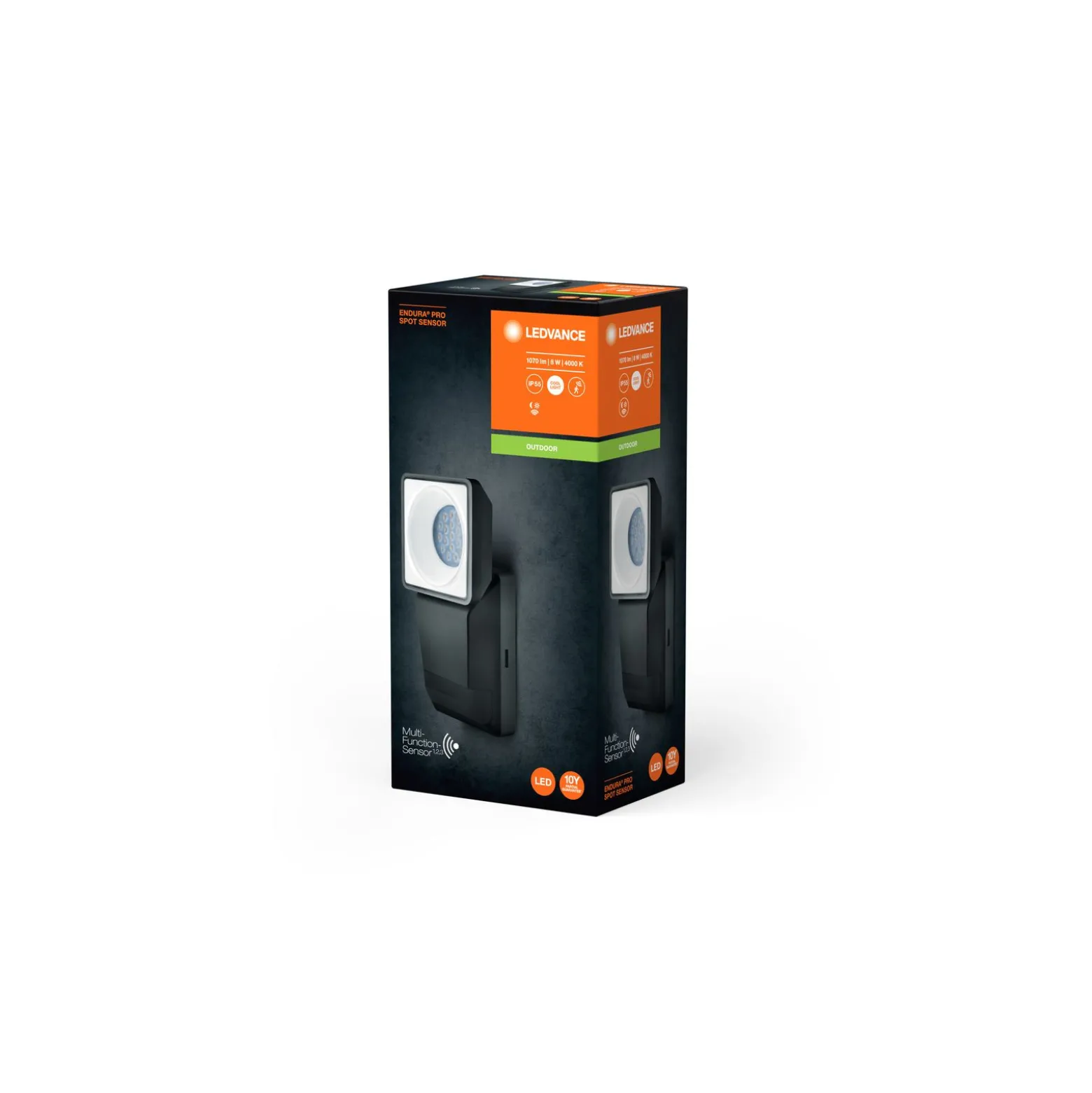 Ledvance LED Strålkastare Endura Spot Svart 8W 750lm 50D - 840 Kallvit | IP55 - Rörelse- och ljussensor - Symmetrisk