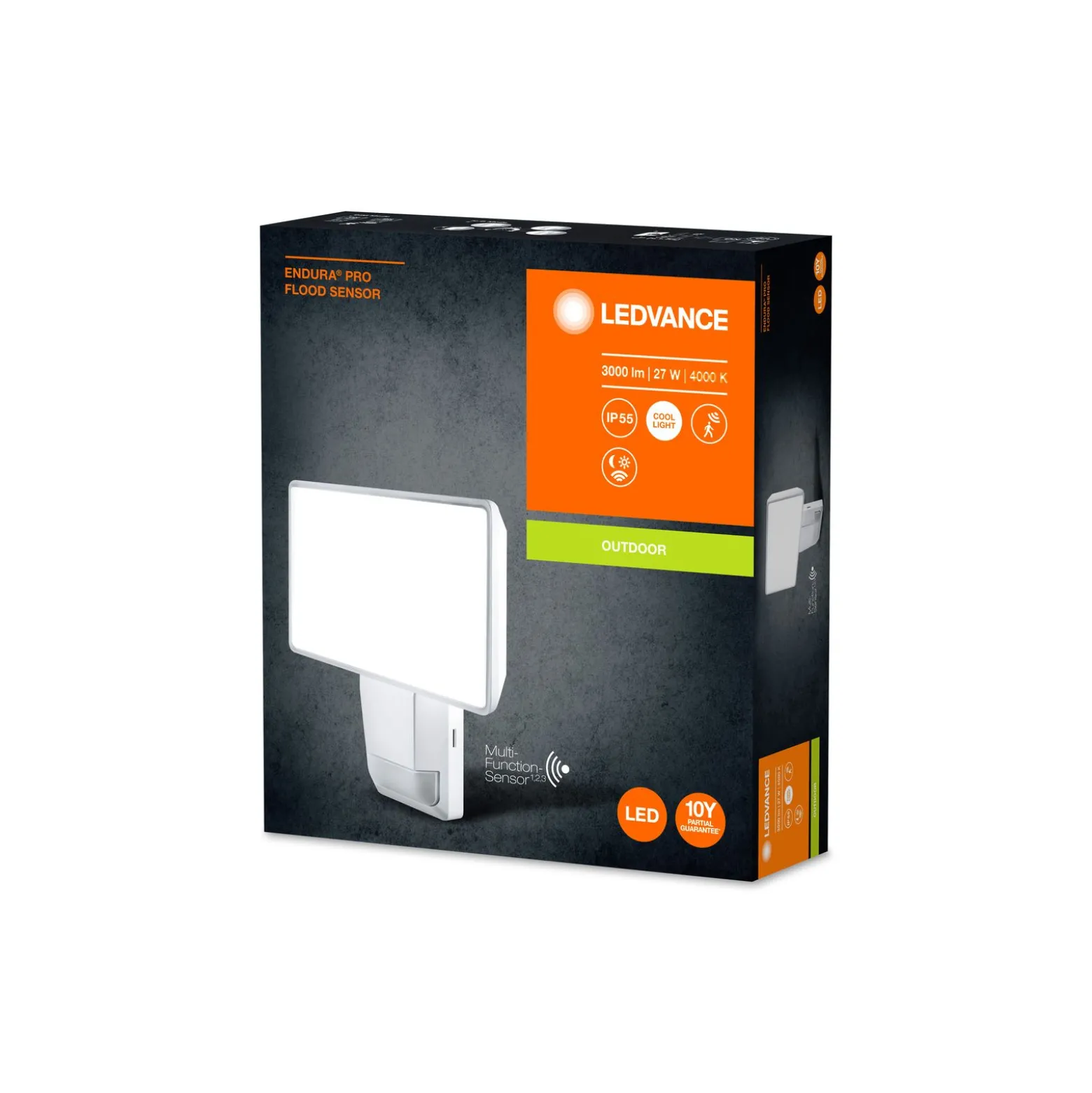 Ledvance LED Strålkastare Endura Vit 27W 3000lm 100D - 840 Kallvit | IP55 - Rörelse- och ljussensor - Symmetrisk