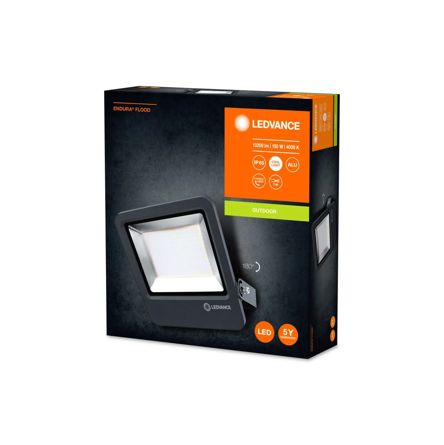 Ledvance LED Strålkastare Endura Svart 150W 13200lm 100D - 840 Kallvit | IP65 - Symmetrisk
