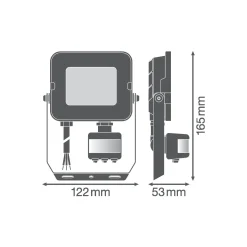 Ledvance LED Strålkastare Kompakt Svart 20W 2000lm 100D - 840 Kallvit | IP65 - Symmetrisk - Rörelse- och ljussensor