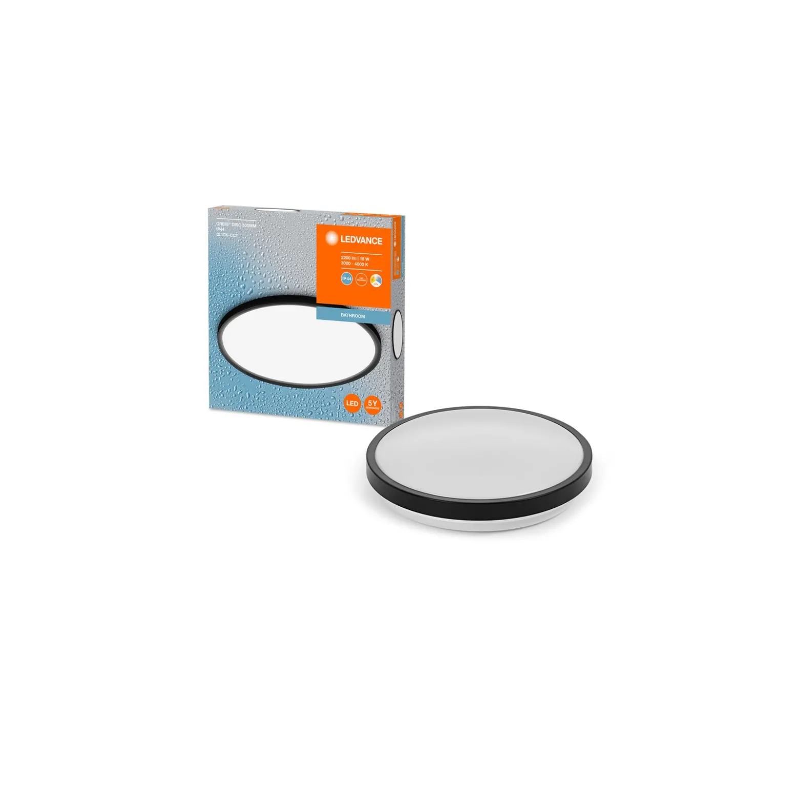 Ledvance LED Taklampa Vägglampa Badrumsbelysning Svart 18W 1150lm - 830-840 CCT | IP44