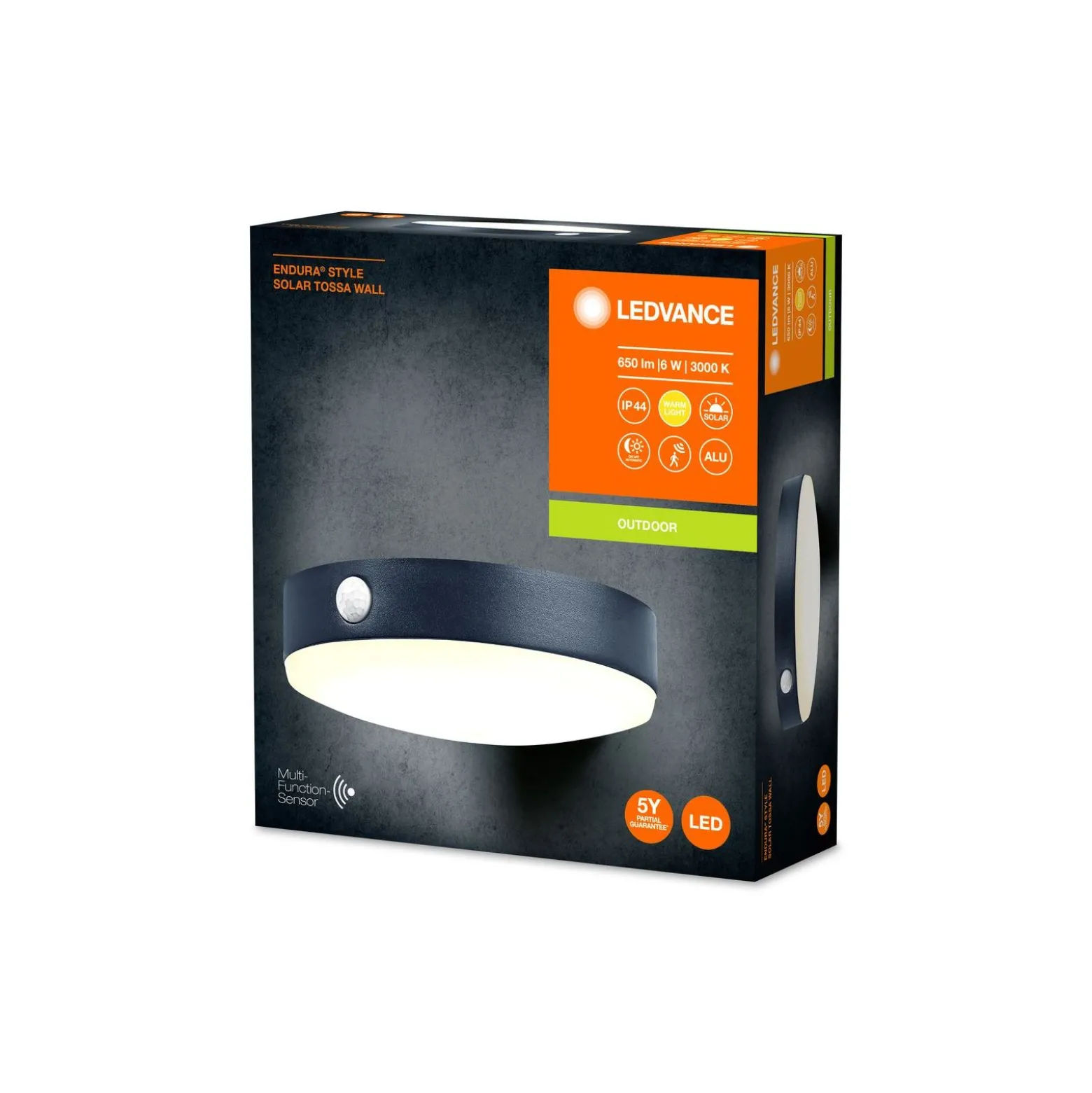 Ledvance LED Vägglampa Endura Stil Solar Tossa Svart 6W 500lm - 830 Varm Vit