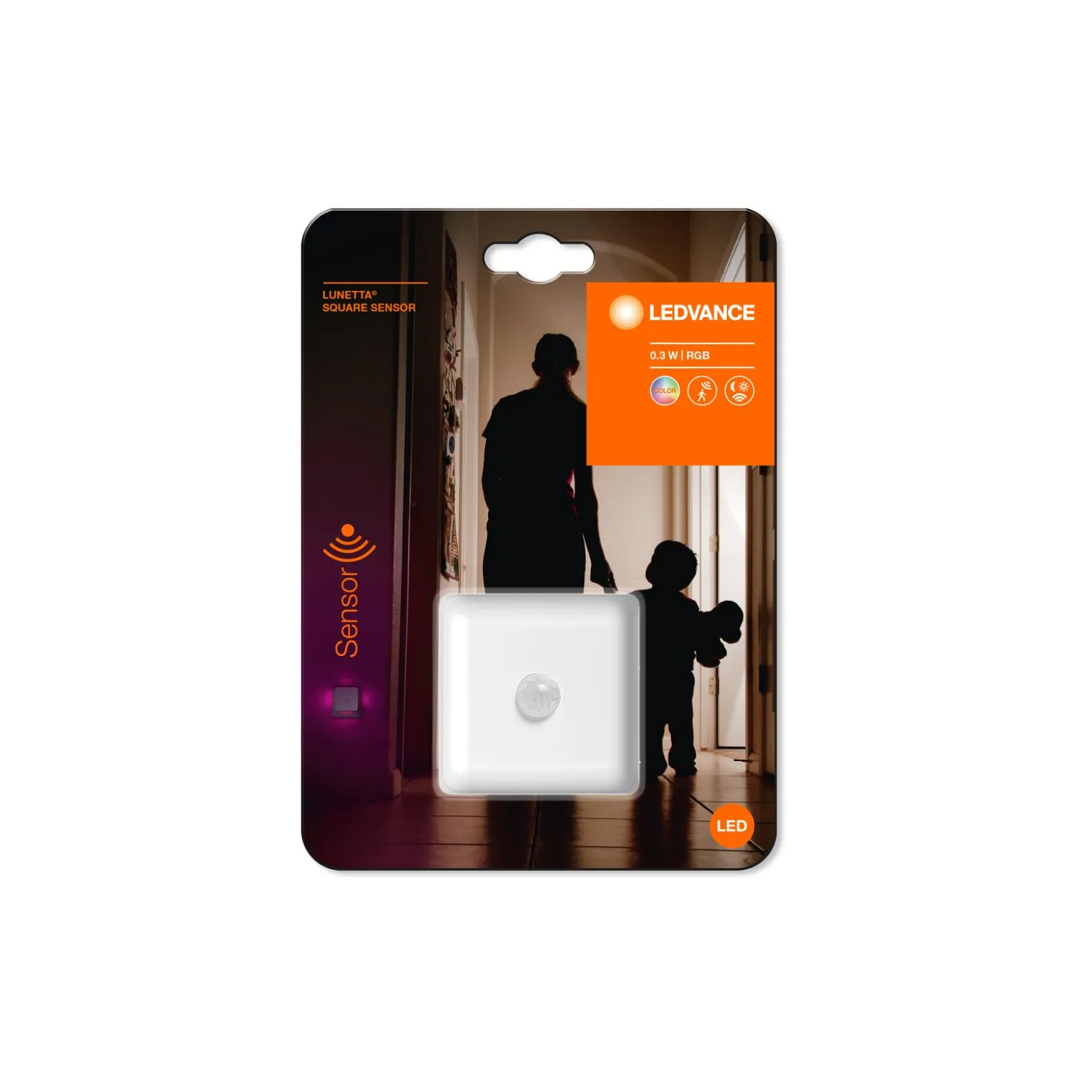 Ledvance LED Vägglampa Lunetta Fyrkant Vit 0.3W | RGB - Rörelsesensor