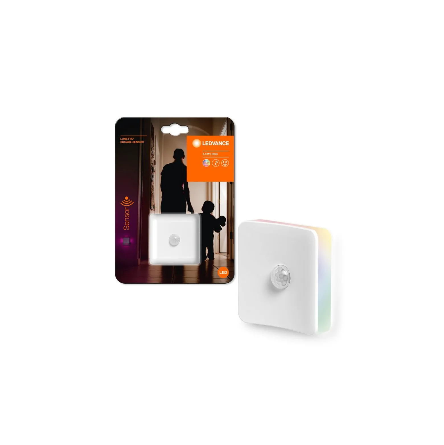 Ledvance LED Vägglampa Lunetta Fyrkant Vit 0.3W | RGB - Rörelsesensor