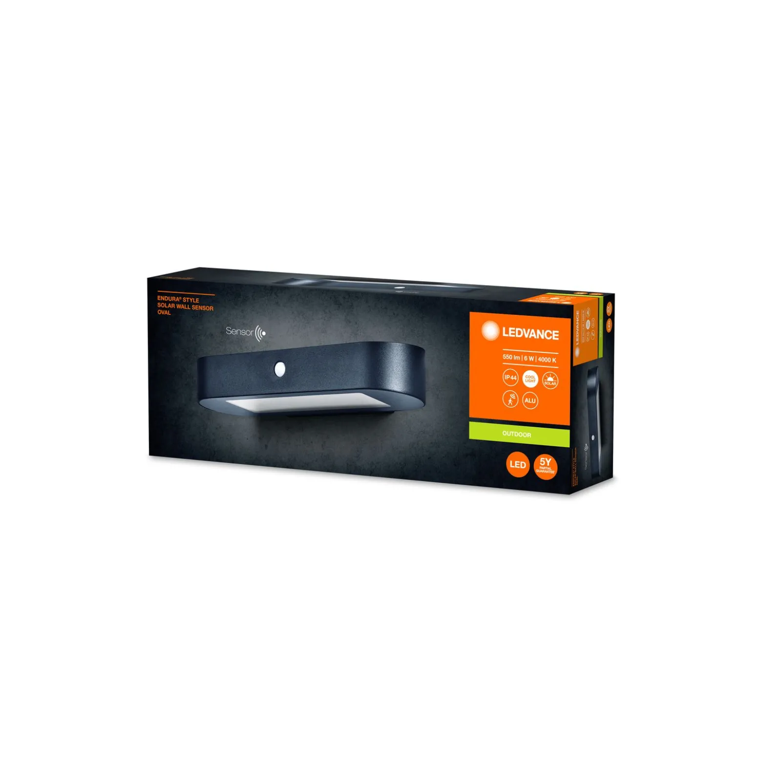 Ledvance LED Vägglampa Utomhus Endura Stil Svart 6W 540lm - 840 Kallvit | IP44 - Rörelse- och Ljussensor