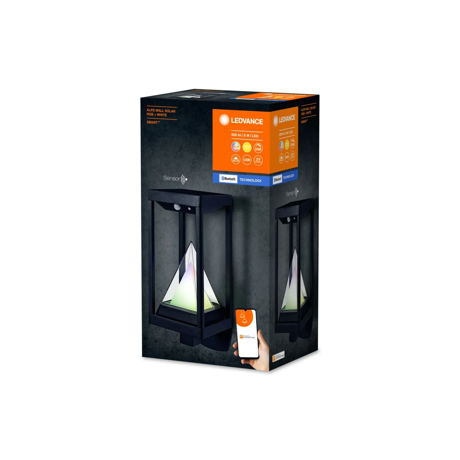 Ledvance LED Vägglampa Utomhus Alps Svart 6W 400lm - 830 Varm Vit | RGBW - IP44 - Rörelse- och Ljussensor - Dimbar