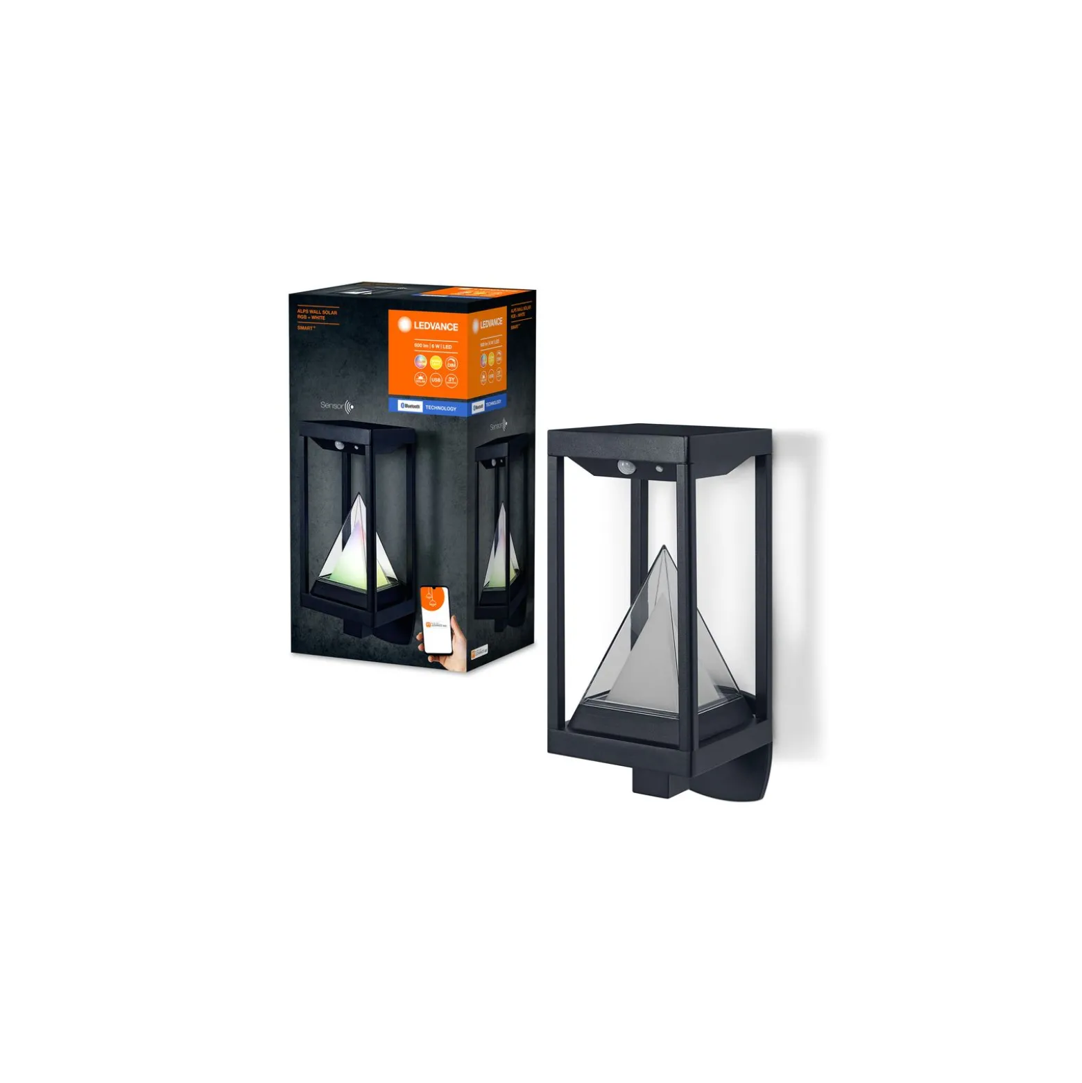 Ledvance LED Vägglampa Utomhus Alps Svart 6W 400lm - 830 Varm Vit | RGBW - IP44 - Rörelse- och Ljussensor - Dimbar