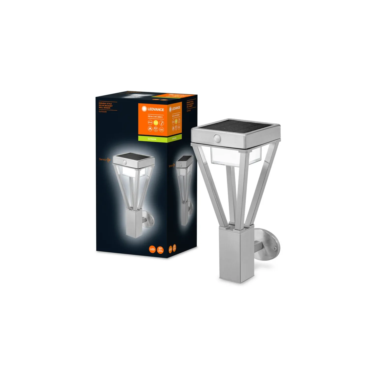 Ledvance LED Vägglampa Utomhus Endura Stil Rostfritt Stål 6W 550lm - 830 Varm Vit | IP44 - Rörelse- och Ljussensor