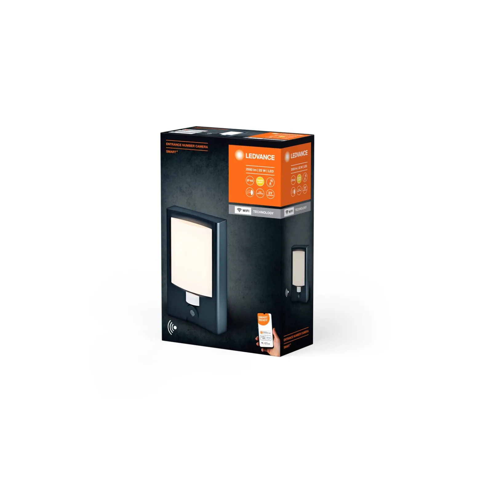 Ledvance LED Vägglampa Utomhus Kamera Grå 22W 1500lm - 830 Varm Vit | IP44 - Rörelse- och Ljussensor - Dimbar