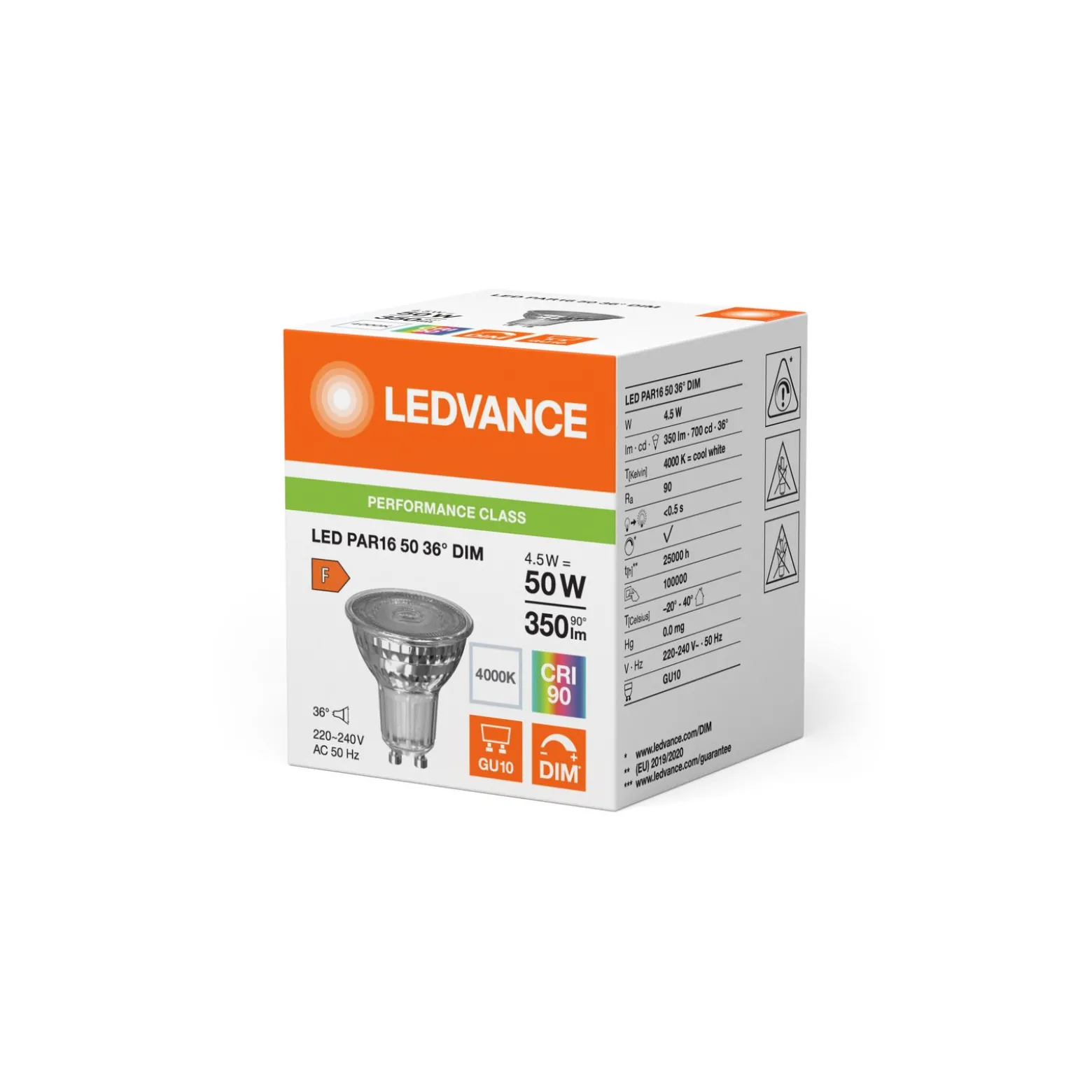 Ledvance Performance LED Spot Reflektor GU10 PAR16 4.5W 350lm 36D - 940 Kallvit | Bästa färgåtergivning - Dimbar - Ersättare 50W