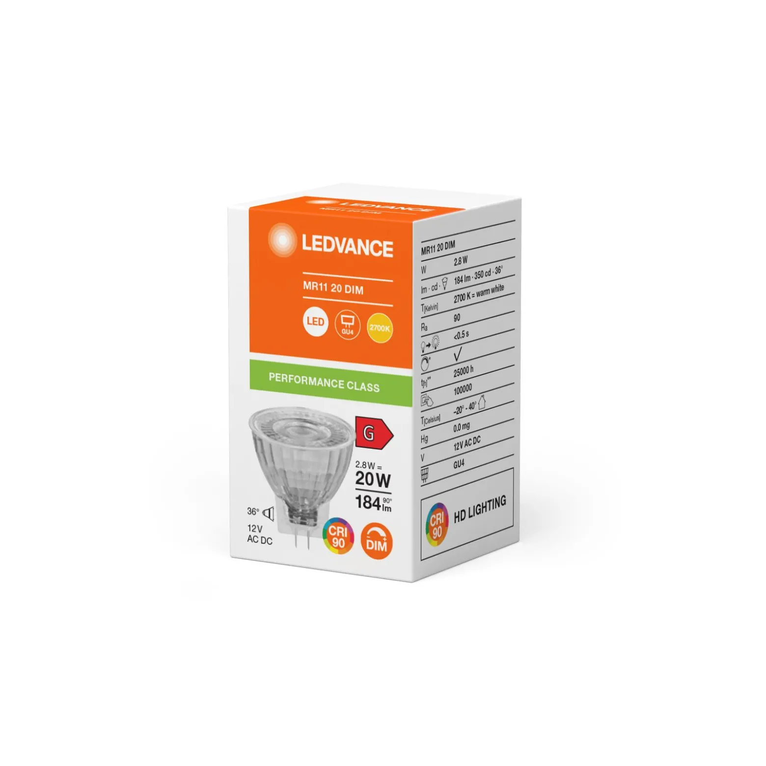 Ledvance Performance LED Spot Reflektor GU4 MR11 2.8W 184lm 36D - 927 Extra Varm Vit | Bästa färgåtergivning - Dimbar - Ersättare 20W