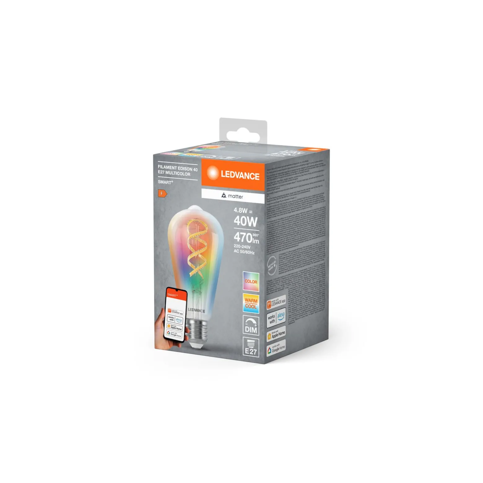 Ledvance Smart+ Matter E27 ST64 4.8W 470lm - 827-865 Justerbar Vit | RGBW - Dimbar - Ersättare 40W